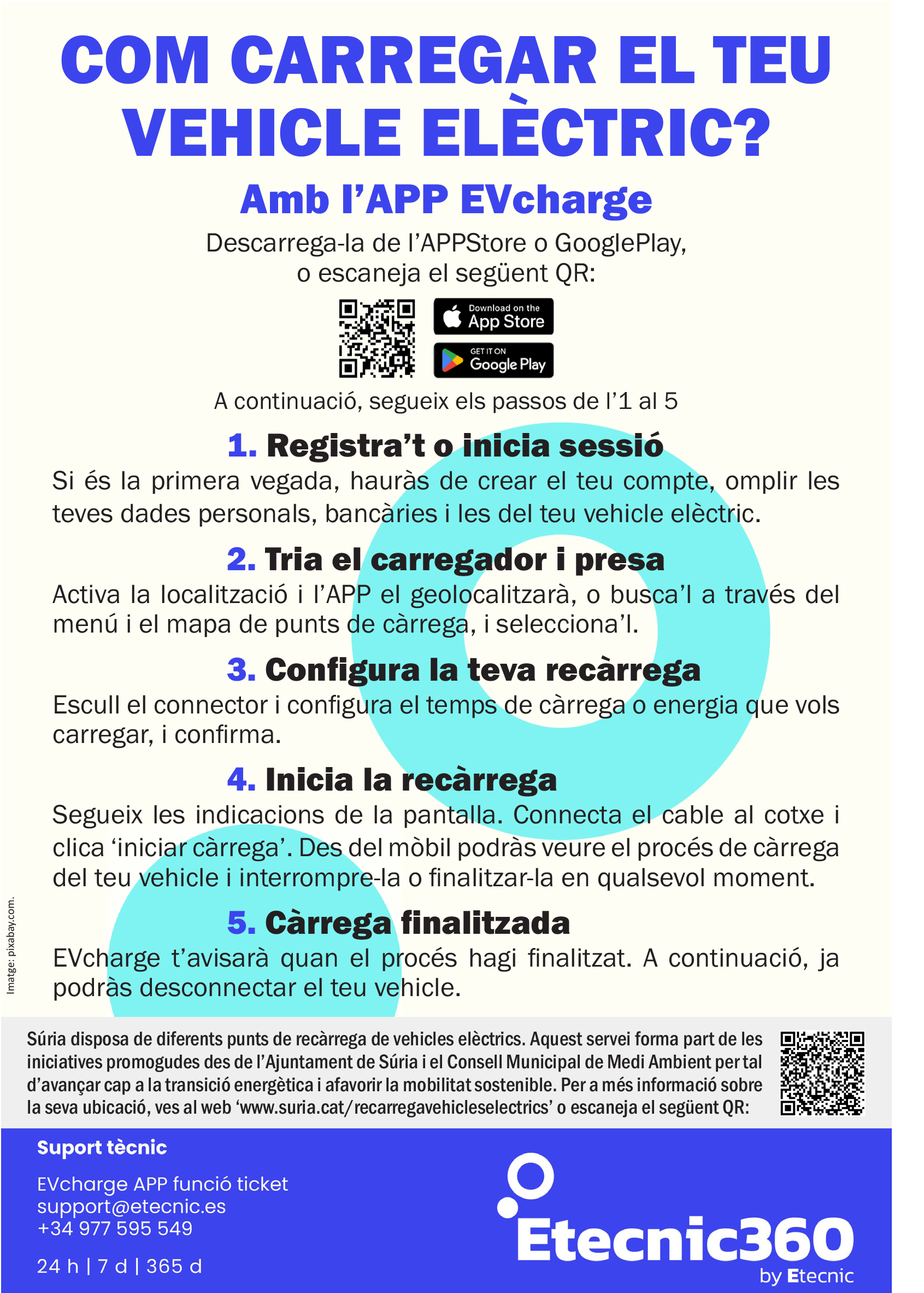 Revers del full informatiu sobre el nou reglament dels punts municipals de recàrrega de vehicles elèctrics.
