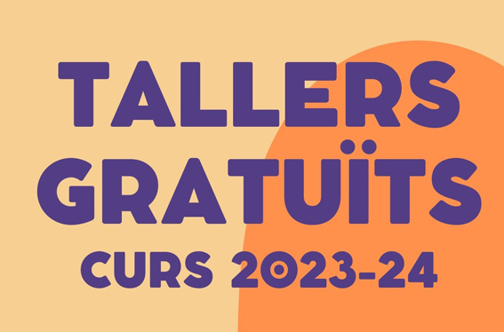 Imatge del tríptic informatiu dels Tallers Gratuïts per a Adults (curs 2023-24)..