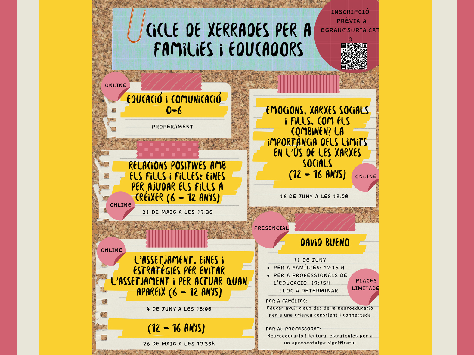 L'Ajuntament organitza un cicle de xerrades per a famílies i educadors, amb activitats online i presencials