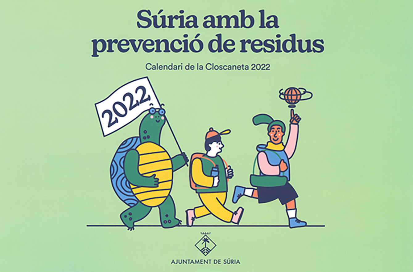 Portada del calendari de la Closcaneta per a l'any 2022, amb la nova imatge del personatge.