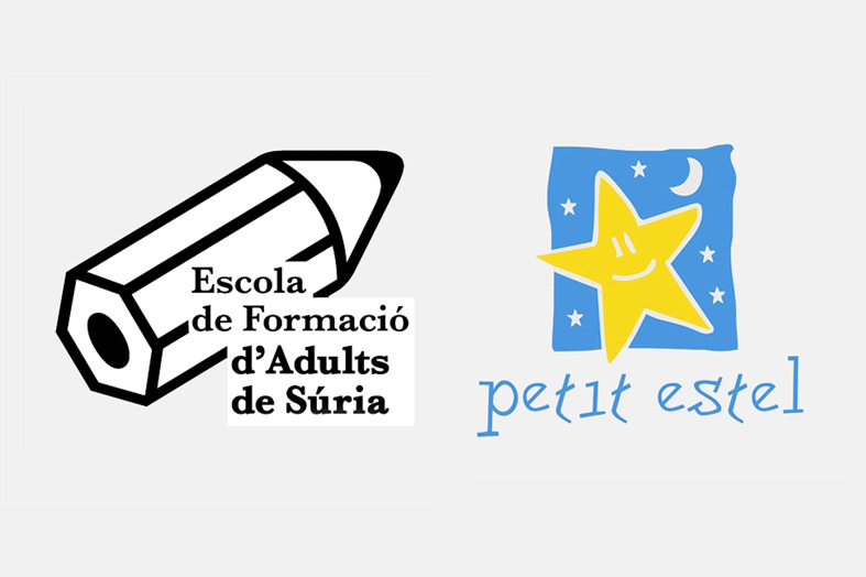Logotips de l'Escola Municipal de Formació d'Adults i de l'Escola Bressol Municipal Petit Estel.