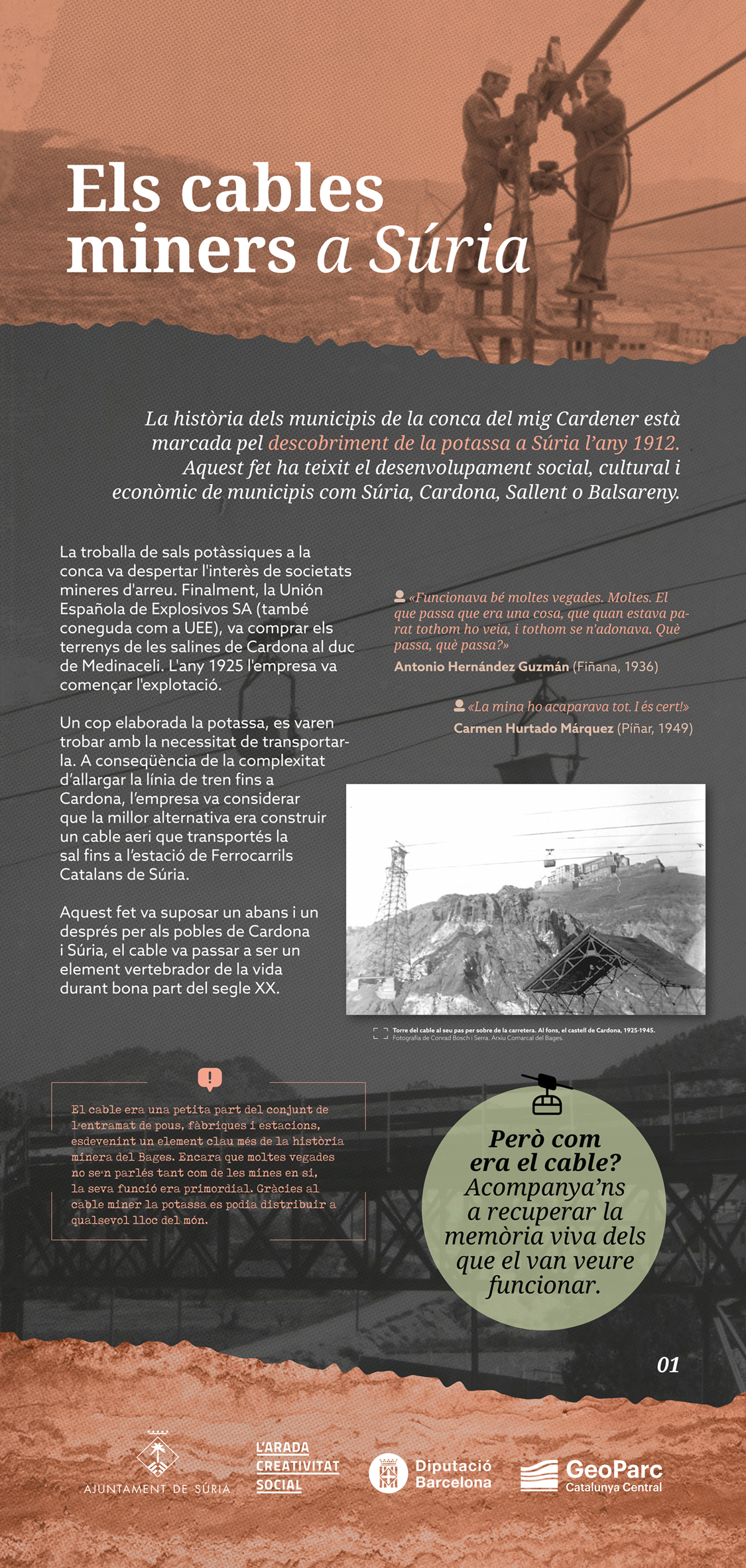 PlafÃ³ de l'exposiciÃ³ 'Els cables miners a SÃºria'.