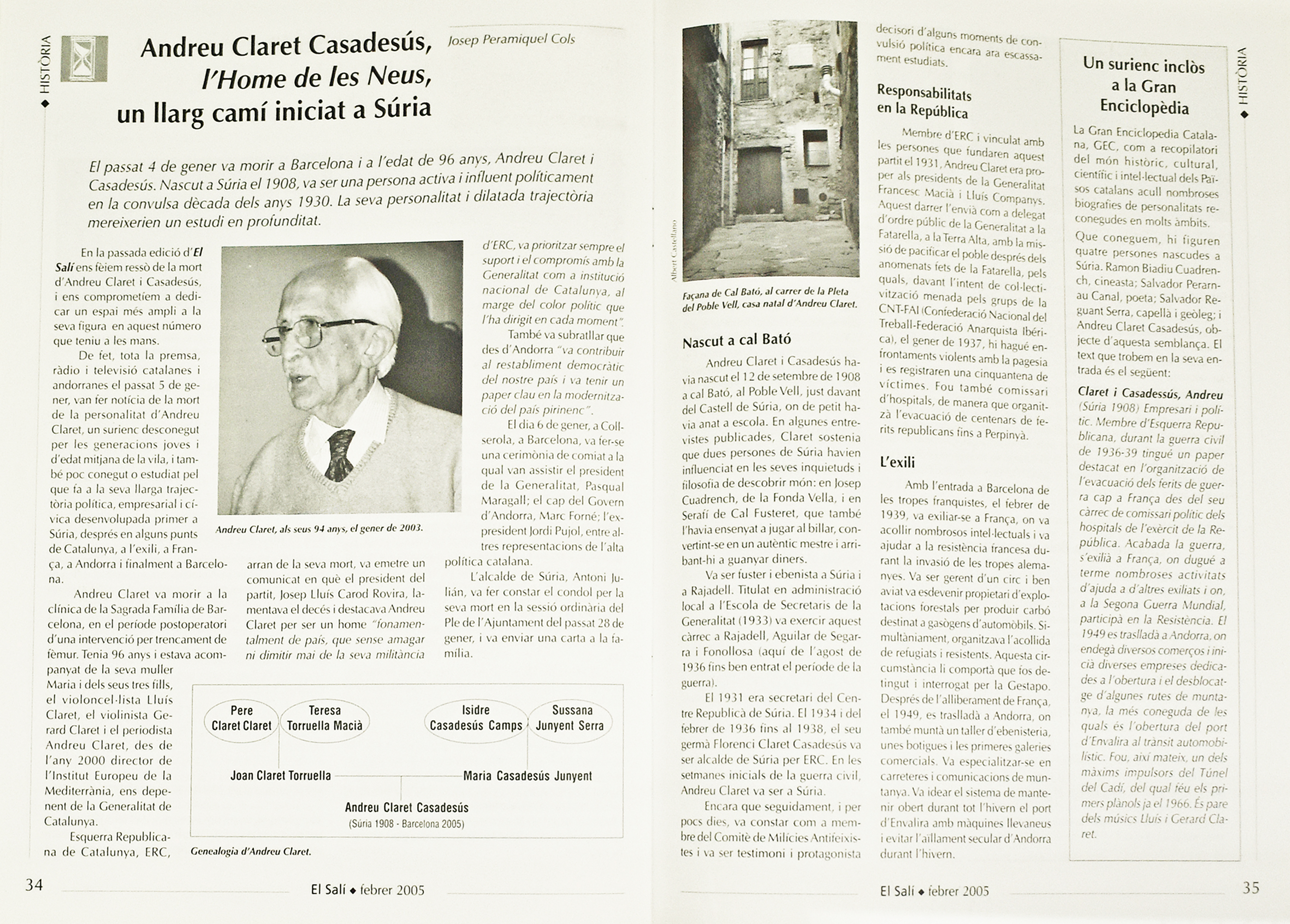 Any 2005 - Reportatge de la revista surienca El SalÃ­ sobre Andreu Claret i CasadesÃºs. 
