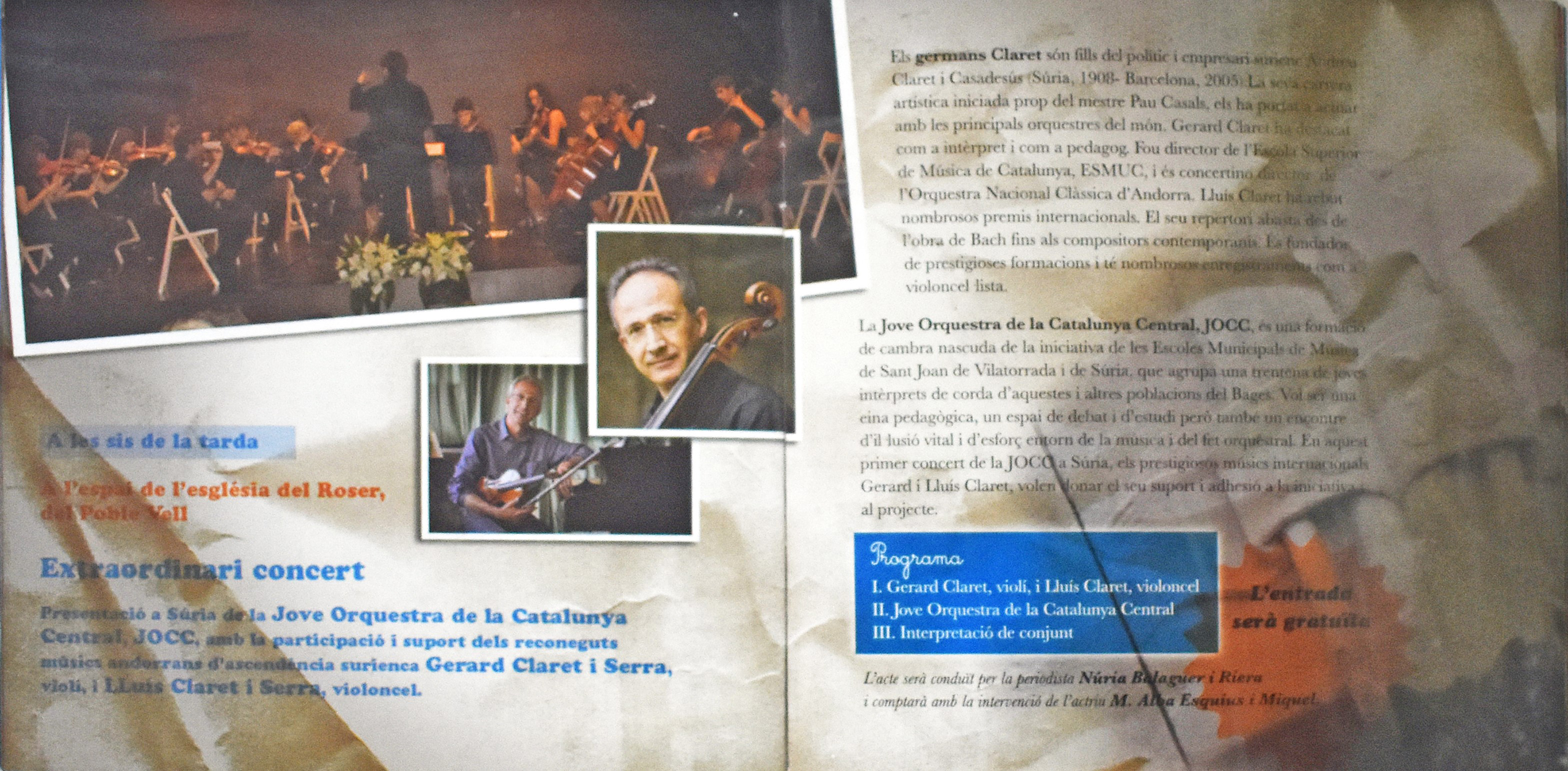 Any 2009 - Programa de la Festa de Sant SebastiÃ  sobre el concert dels germans Gerard i LluÃ­s Claret a SÃºria.