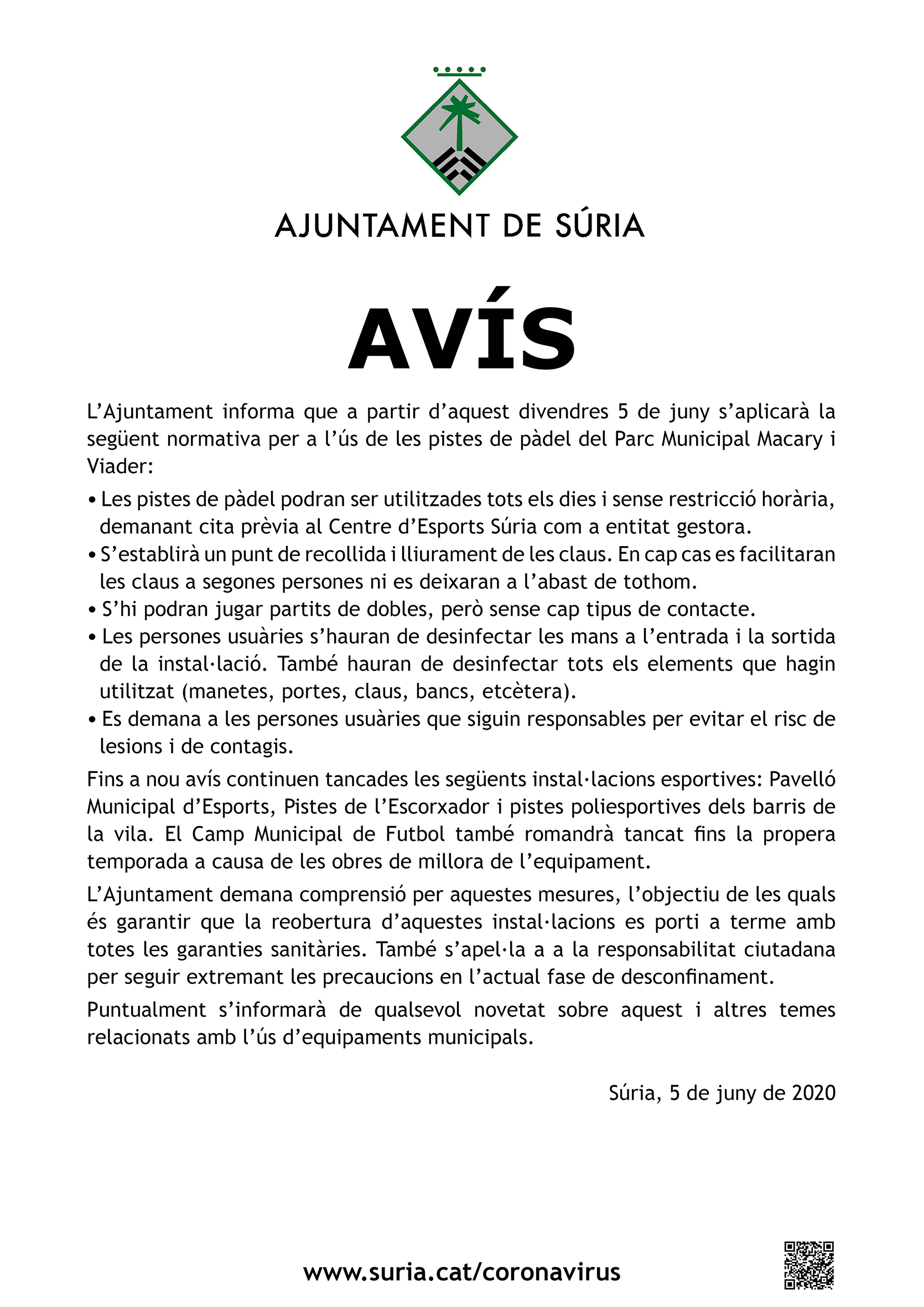 Avís sobre l'ús dels equipaments esportius.