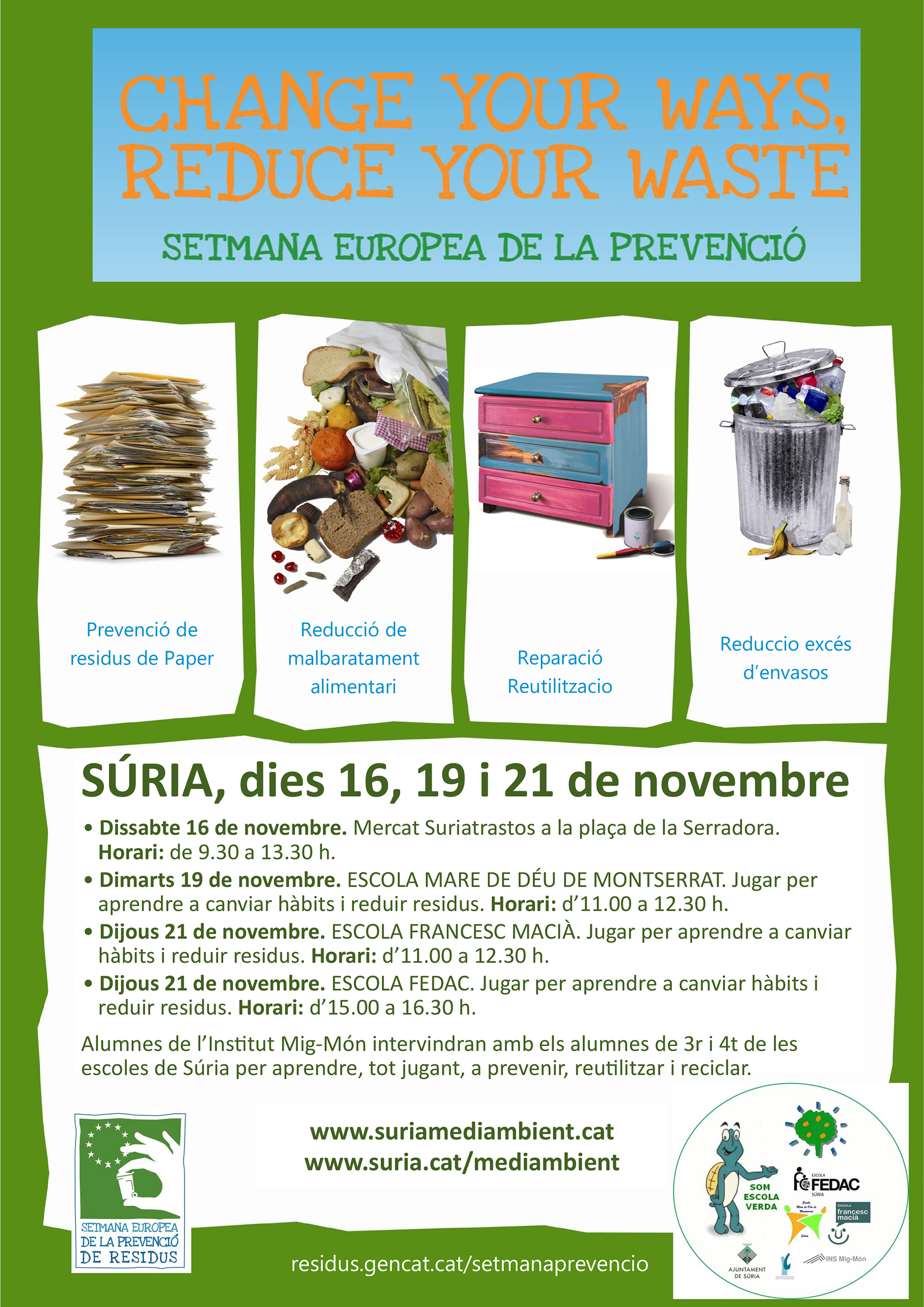 Cartell de la Setmana Europea de la Prevenció de Residus - Del 16 al 21 de novembre.