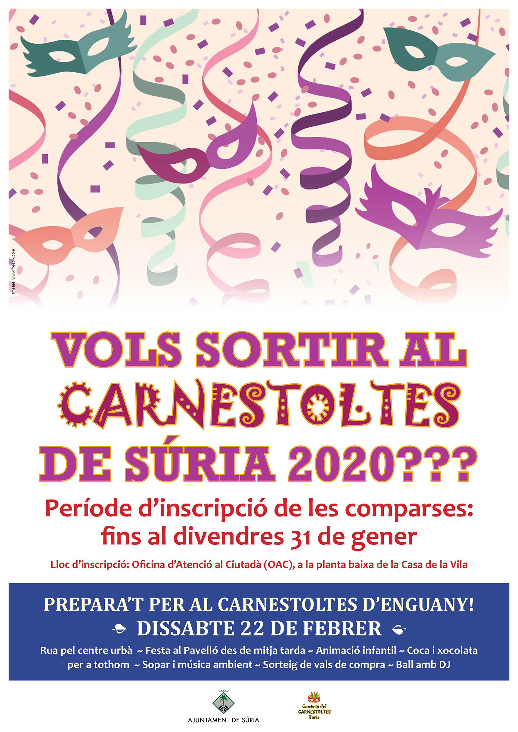Cartell del termini d'inscripció de les comparses del Carnestoltes - Fins al divendres 31 de gener.