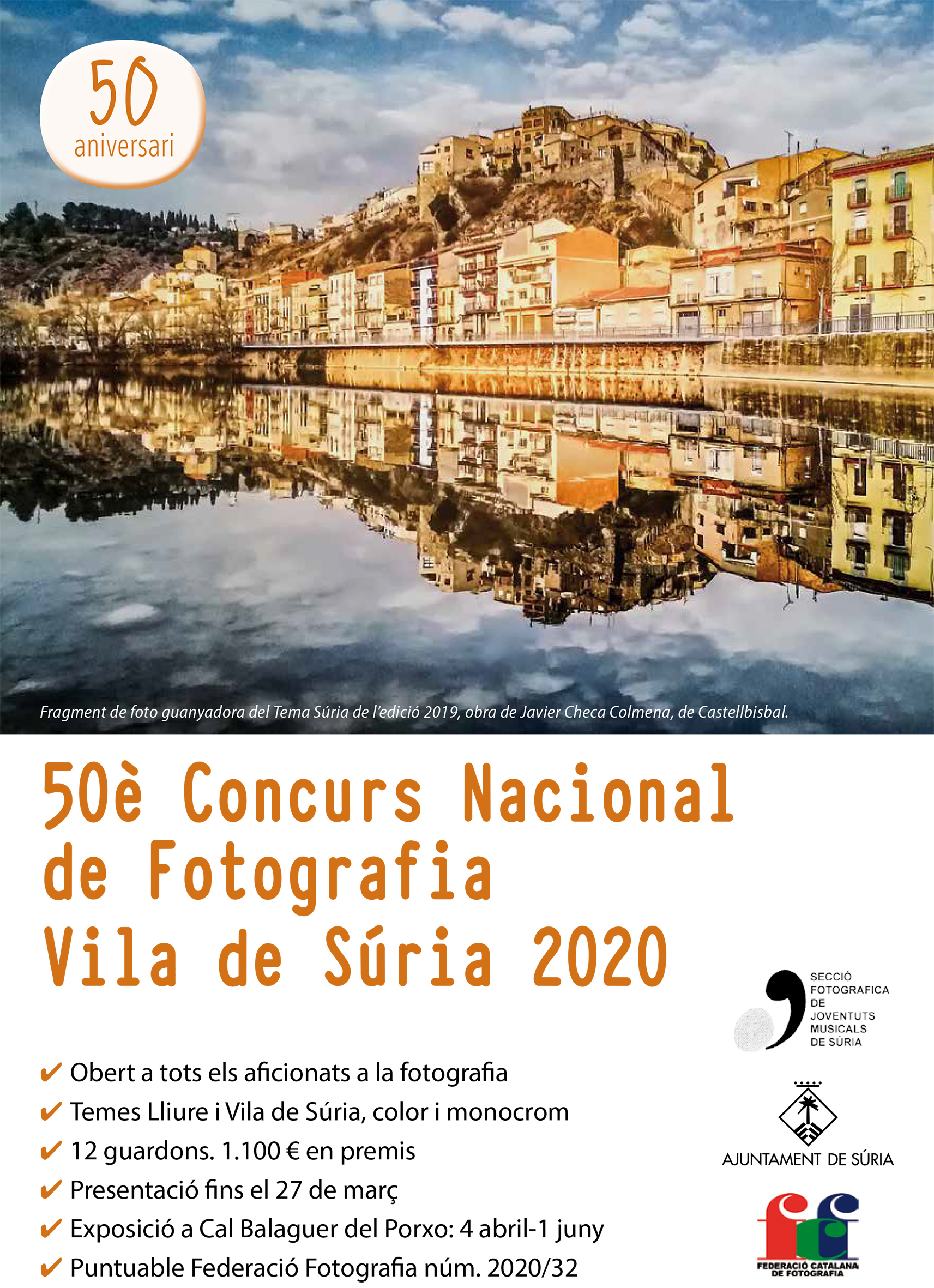 Cartell del 50è Concurs Nacional de Fotografia Vila de Súria - Presentació d'obres fins al 27 de març.