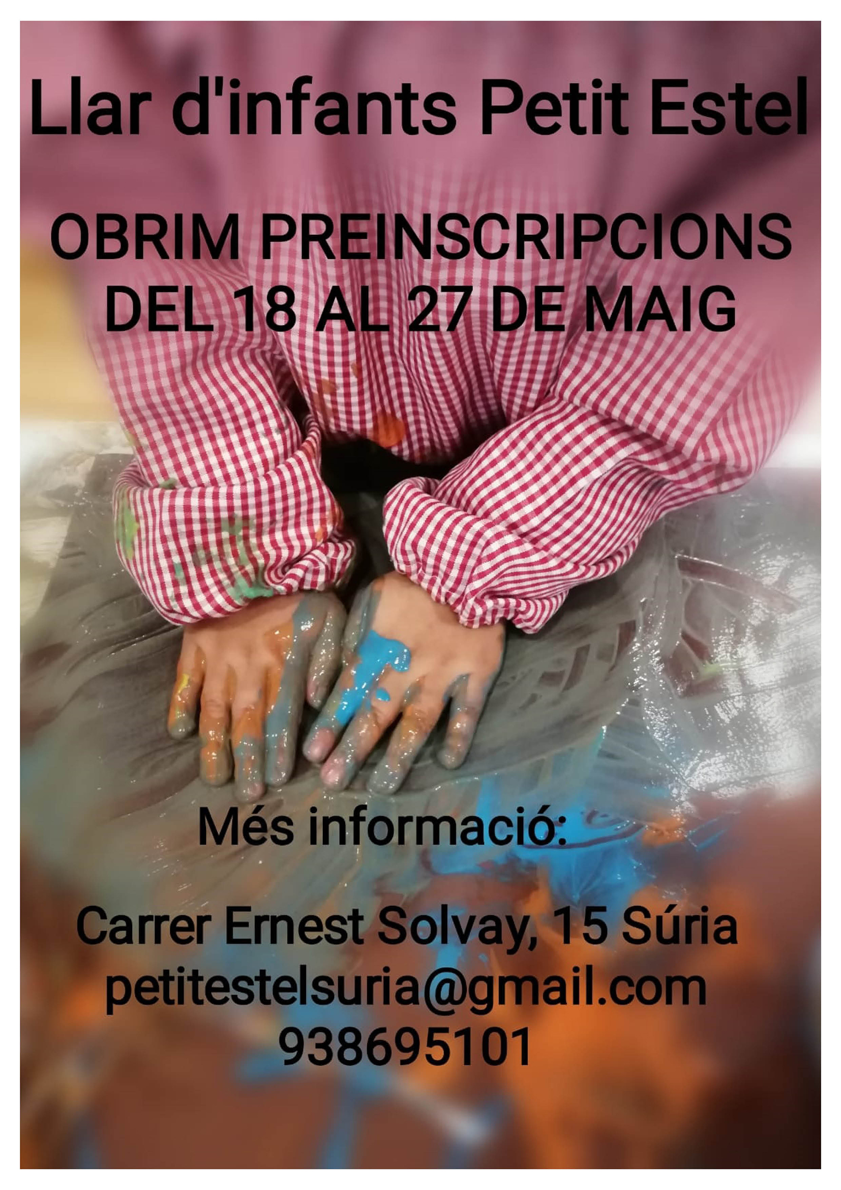 Cartell del període de preinscripcions de l'Escola Bressol Municipal Petit Estel - Fins al 27 de maig.