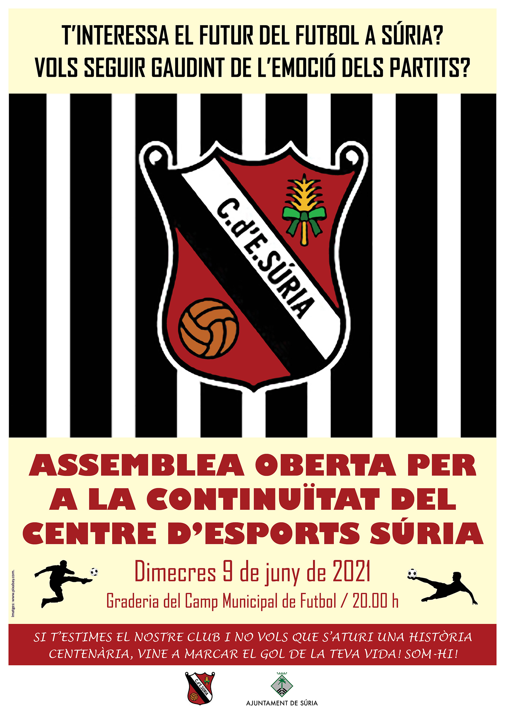 Cartell de l'assemblea oberta del Centre d'Esports S&uacute;ria - Dimecres 9 de juny.