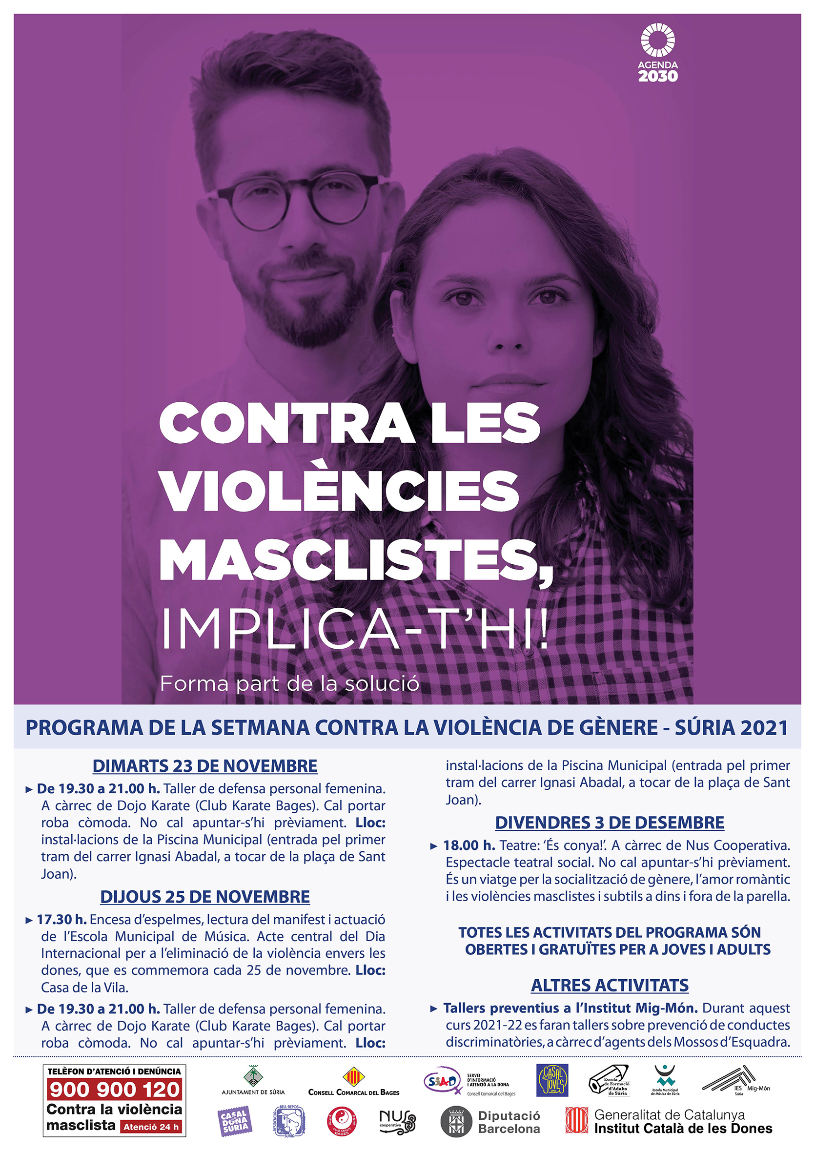 Cartell de la Setmana contra la violència de gènere 2021 - Del 23 de novembre al 3 de desembre.