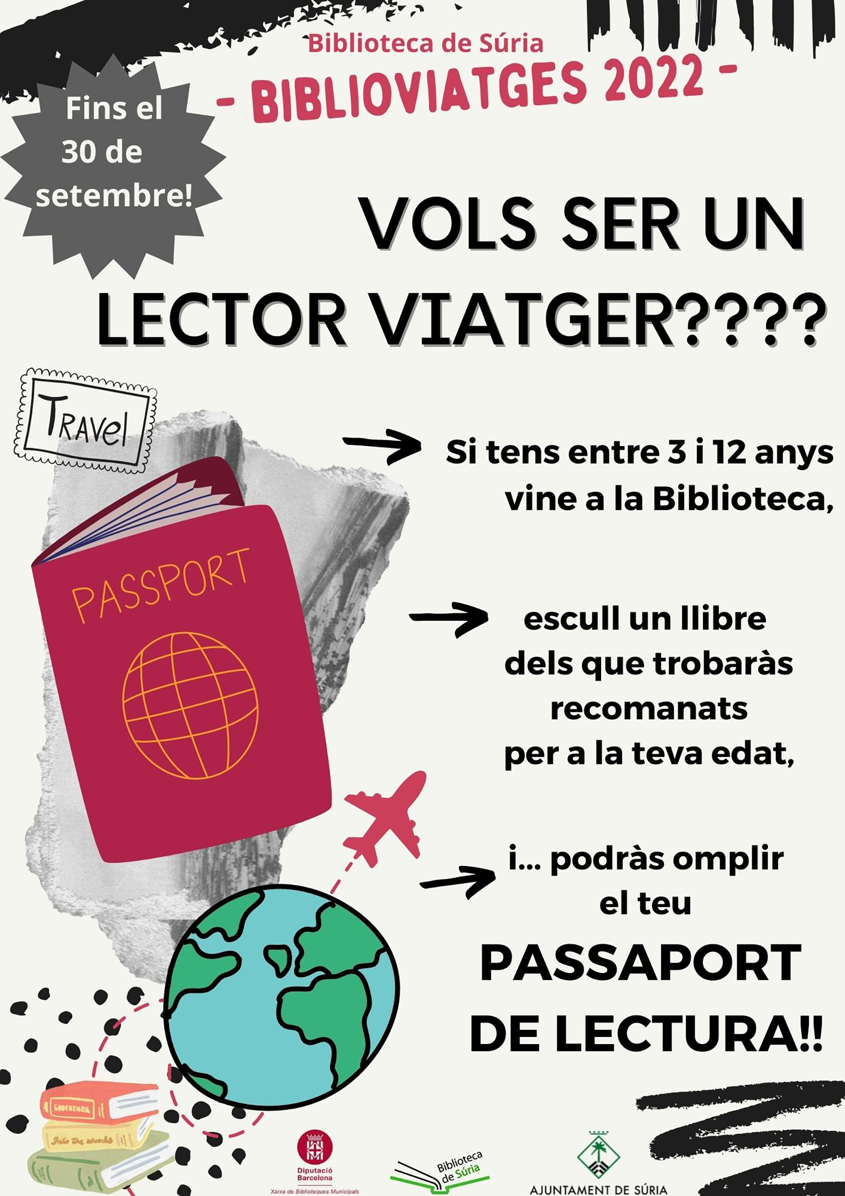 Cartell del passaport de lectura de la Biblioteca Pública - Fins al 30 de setembre.