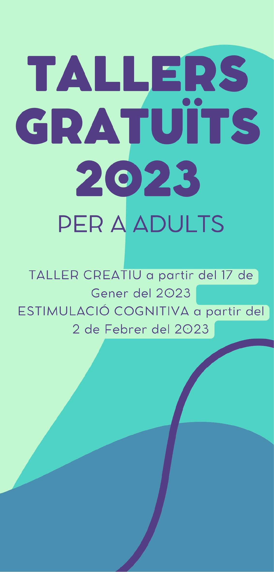Portada del tríptic informatiu de la tercera edició dels Tallers Gratuïts per a Adults.
