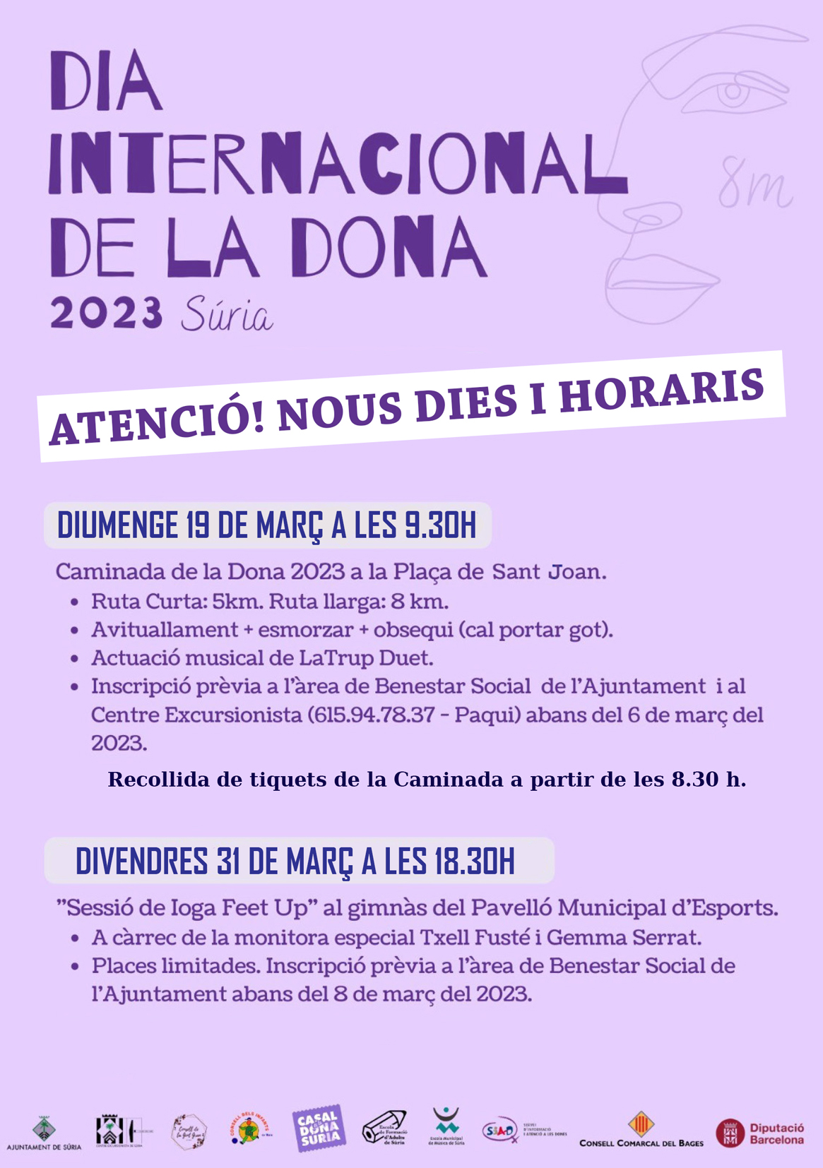 Programa dels actes pendents del Dia Internacional de la Dona - Dies 19 i 31 de març.