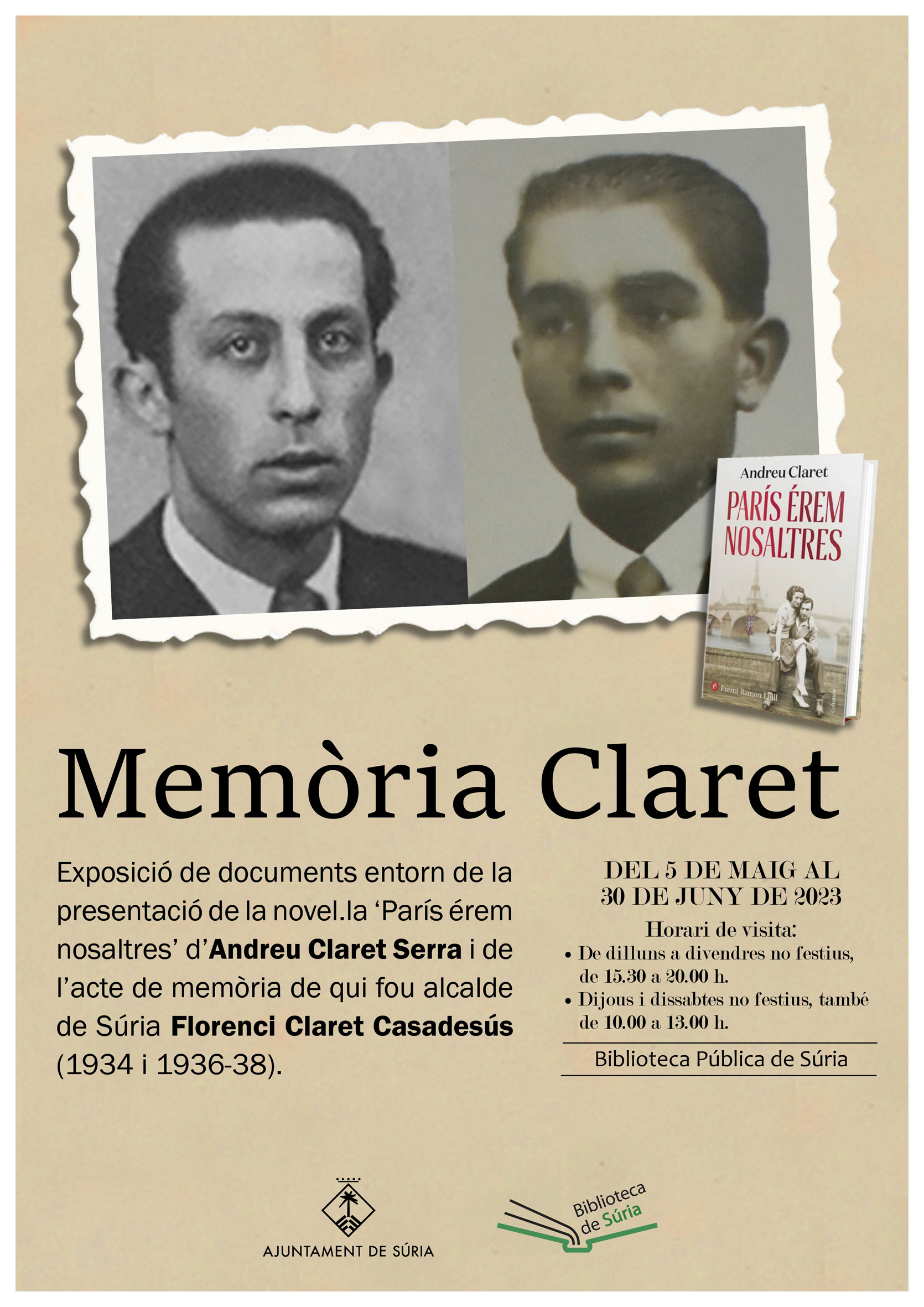 Cartell de l'exposició 'Memòria Claret' a la Biblioteca Pública - Del 5 de maig al 30 de juny.