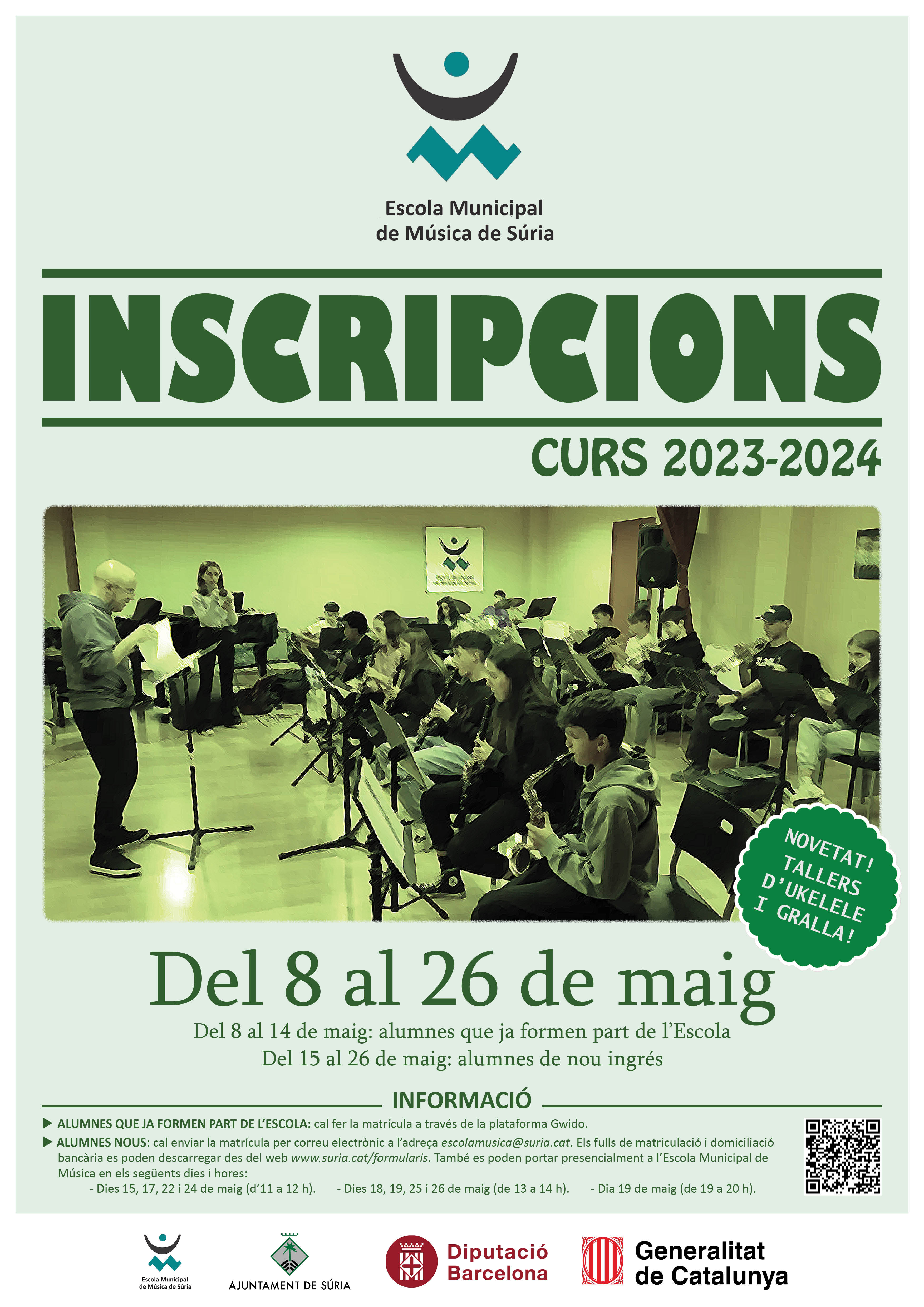 Cartell del període d'inscripcions de l'Escola Municipal de Música - Fins al 26 de maig.