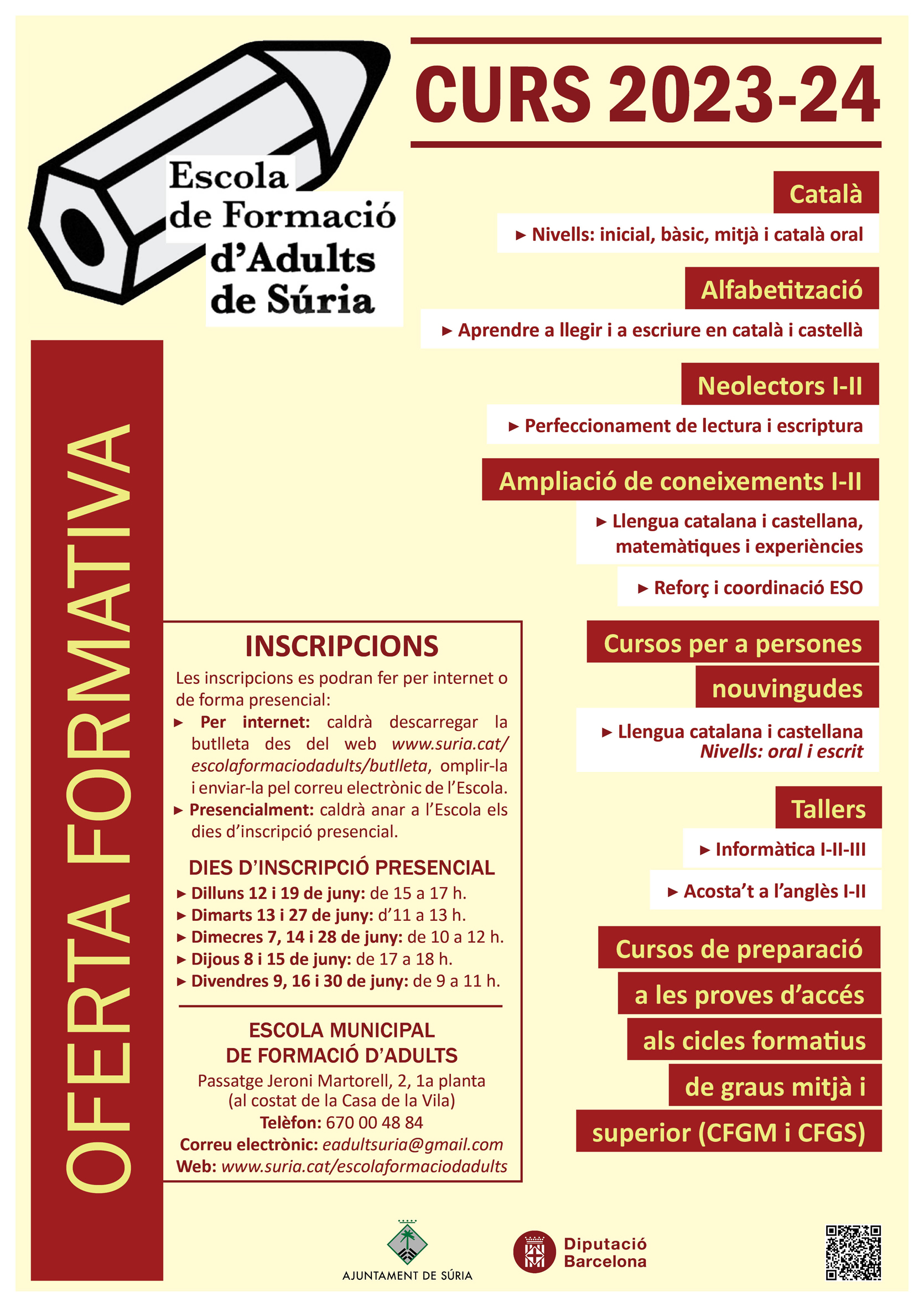 Inscripcions de l'Escola Municipal de Formació d'Adults per al curs 2023-24