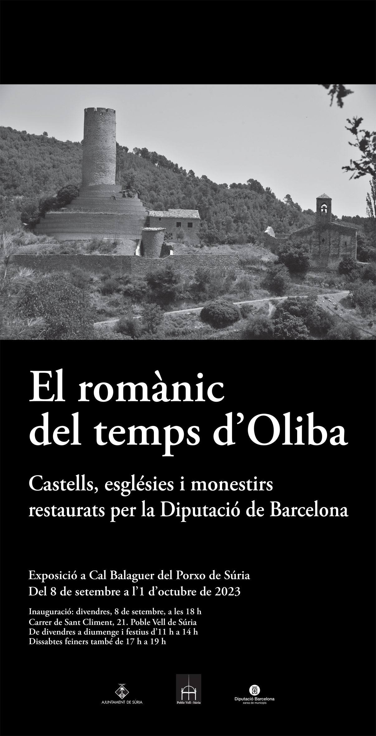 Cartell de l'exposició 'El romànic del temps d'Oliba. Castells, esglésies i monestirs restaurats per la Diputació de Barcelona' - Del 8 de setembre a l'1 d'octubre.