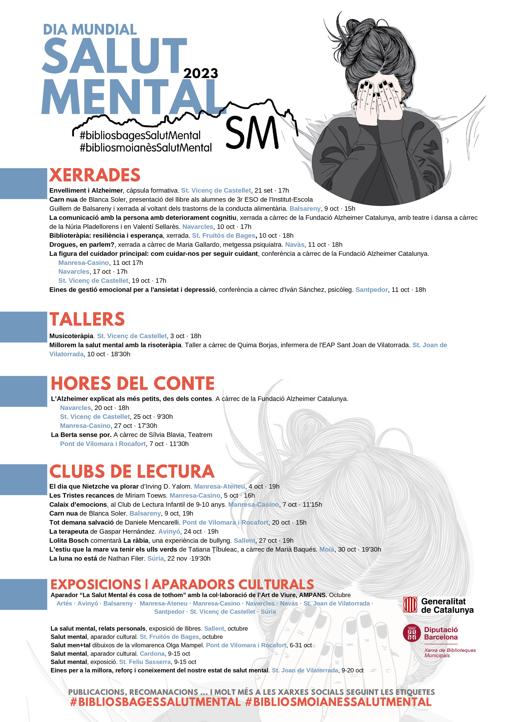 Cartell sobre les activitats de les biblioteques del Bages i el Moianès per a la sensibilització sobre la salut mental - Octubre i novembre.