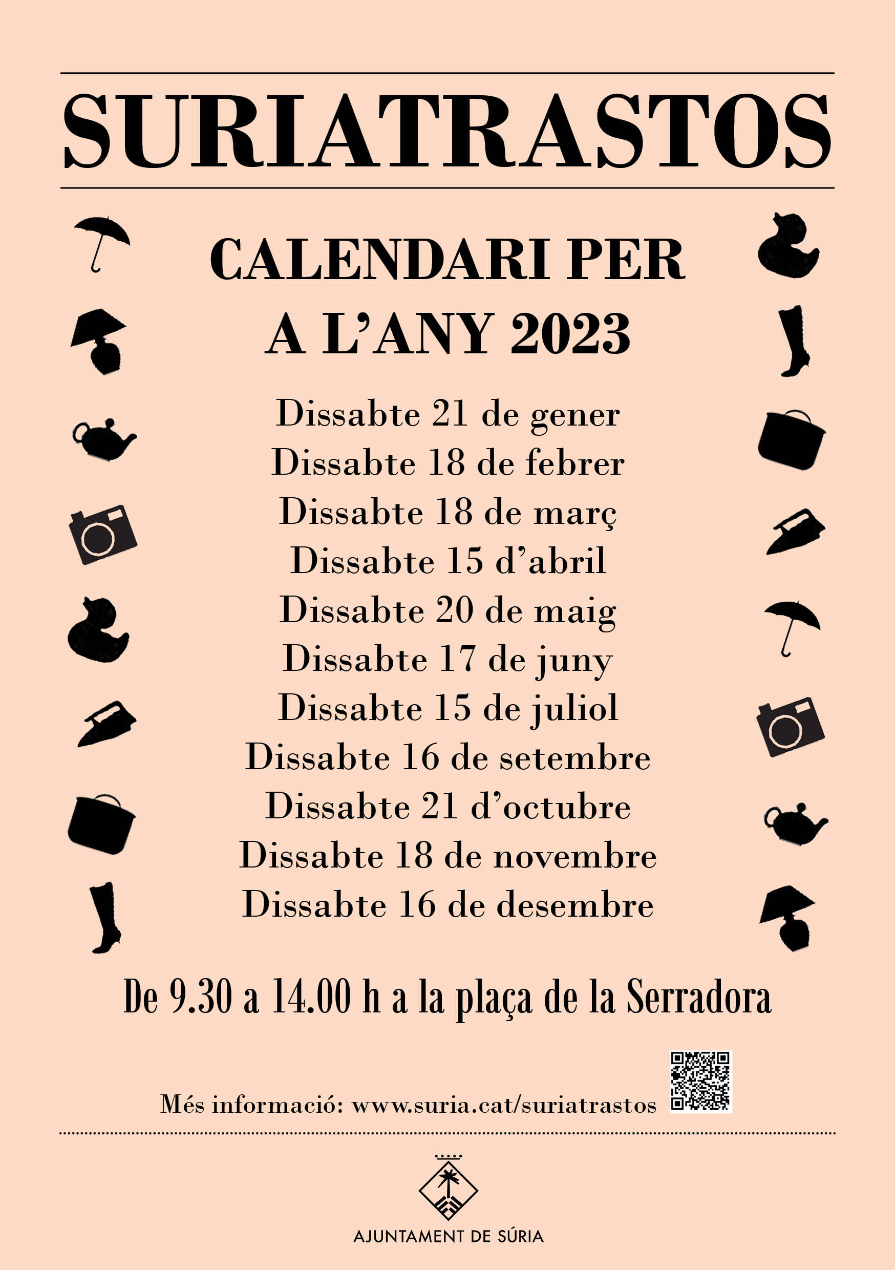 Calendari del mercat Suriatrastos per a l'any 2023.