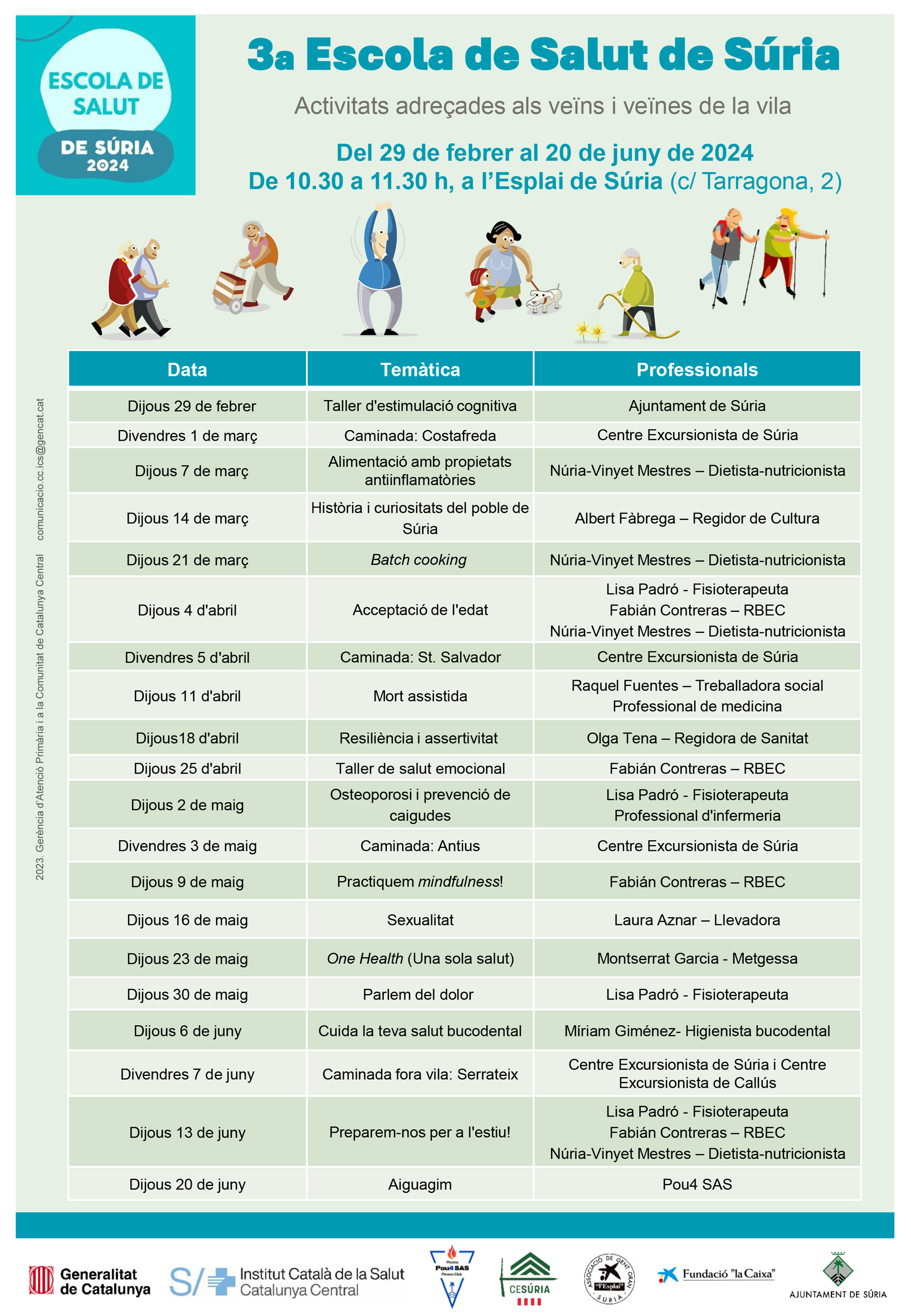 Cartell del programa de la 3a Escola de Salut de Súria - Del 29 de febrer al 20 de juny.