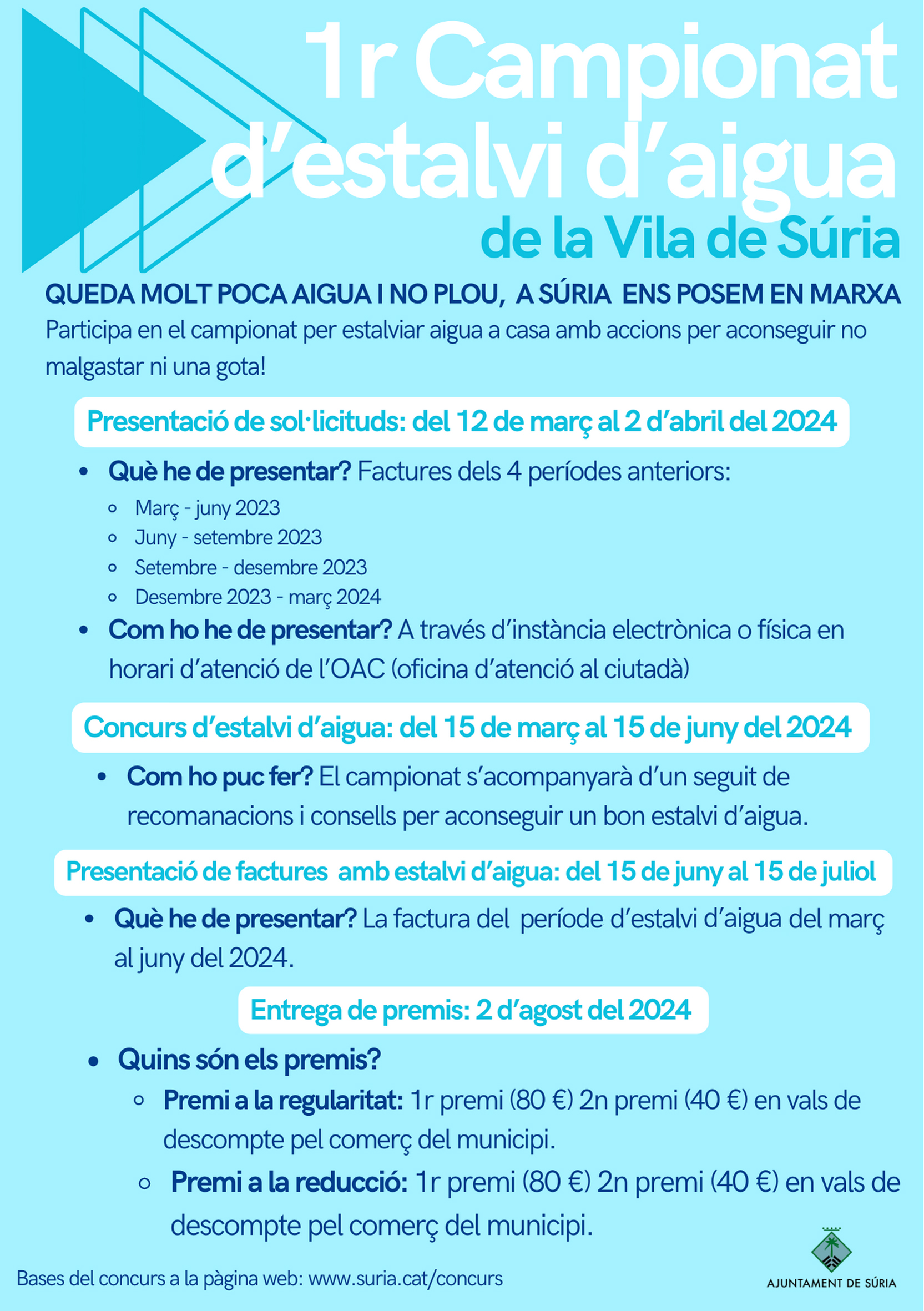 Cartell del 1r Campionat d'Estalvi d'Aigua de la Vila de Súria - Termini d'inscripcions entre el 12 de març i el 2 d'abril.