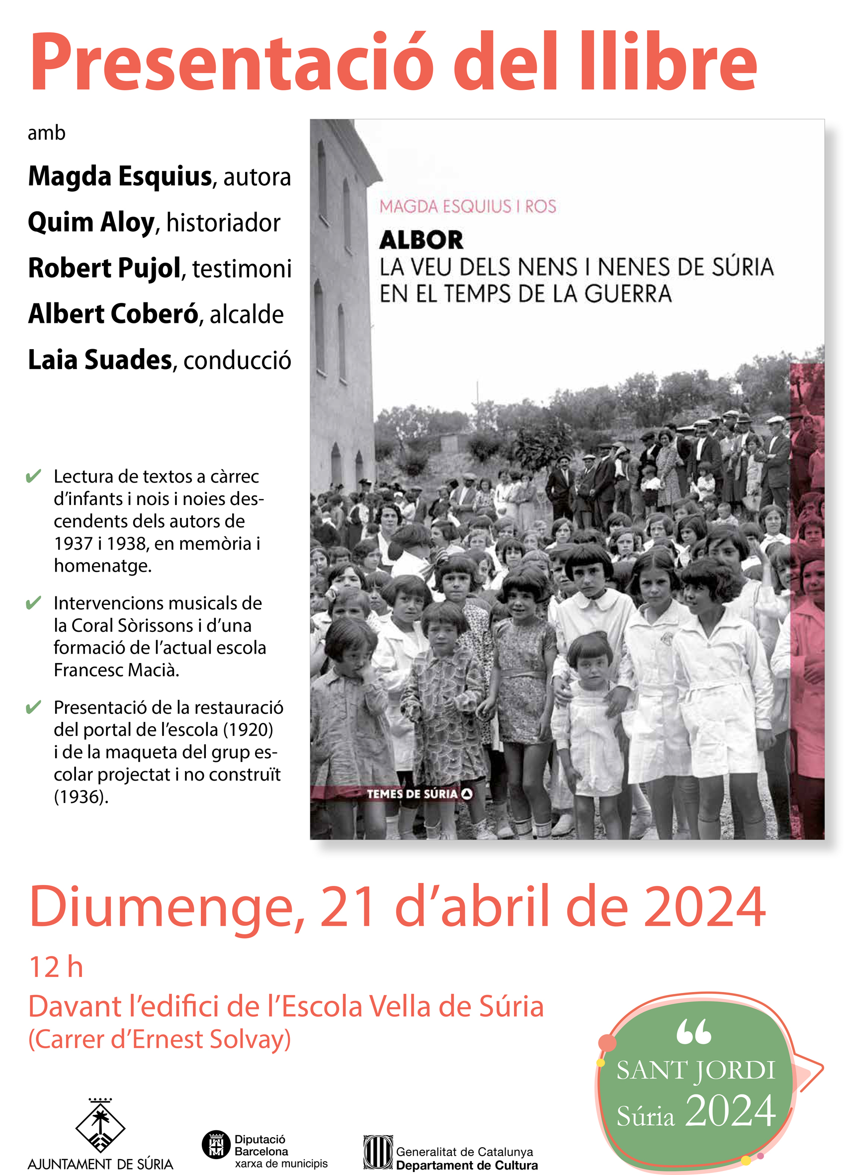 Cartell de la presentació del llibre 'Albor. La veu dels nens i nenes de Súria en el temps de la guerra' - Diumenge 21 d'abril.