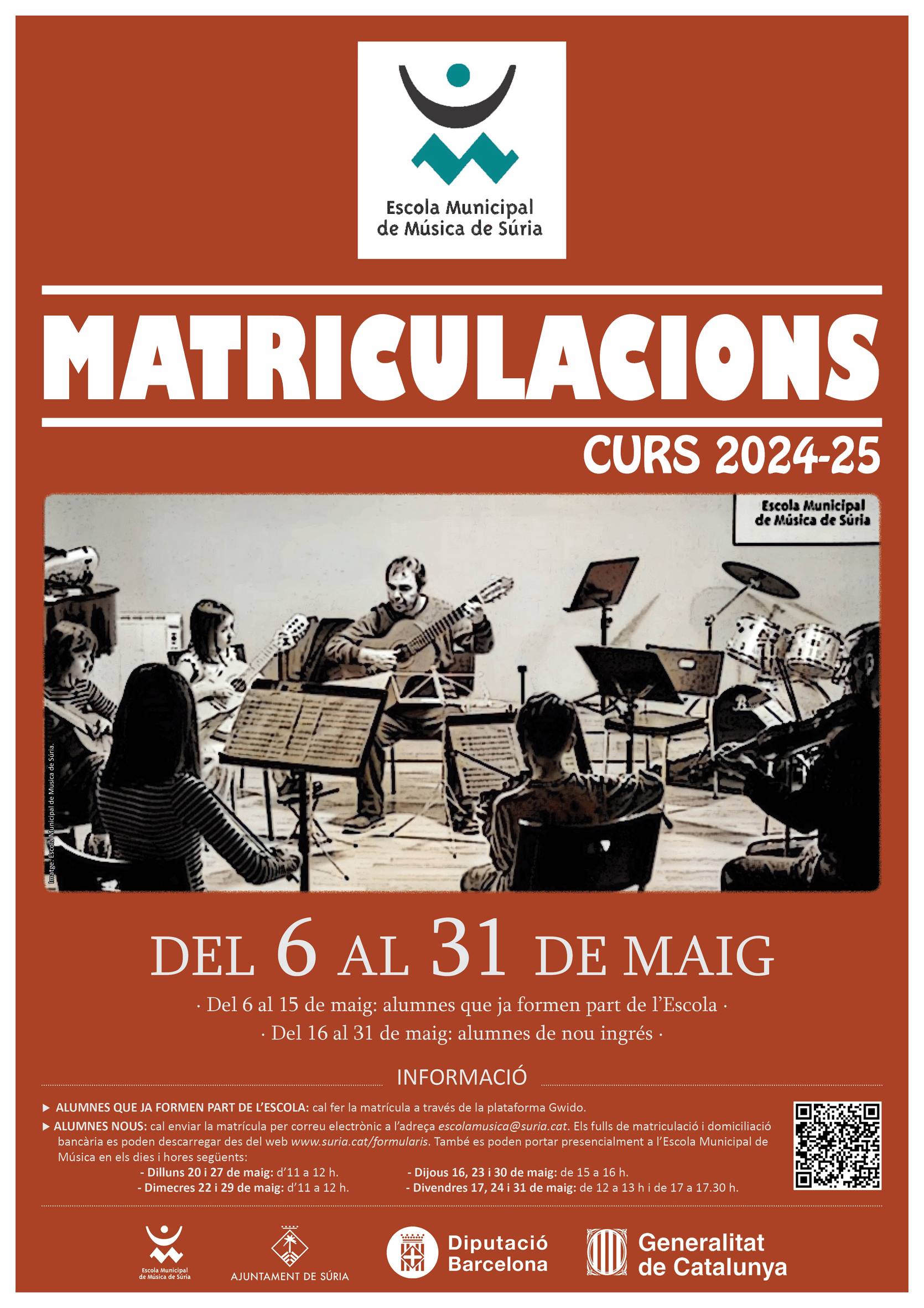 Cartell del periode de matriculacions de l'Escola Municipal de Música.