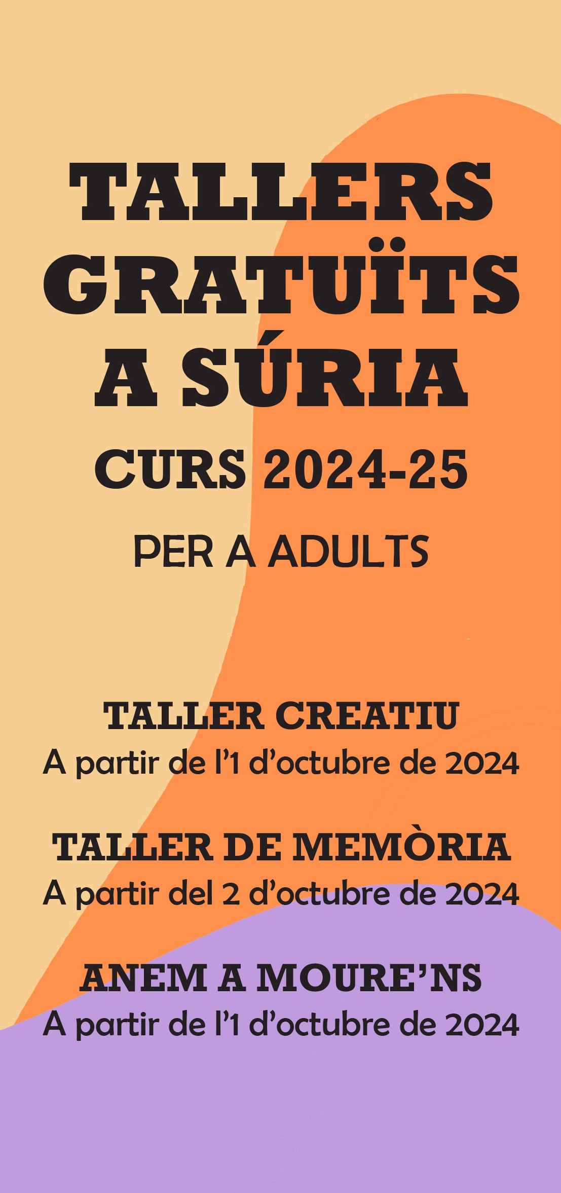 Portada del tríptic dels Tallers Gratuïts per a adults - A partir del dimarts 1 d'octubre.