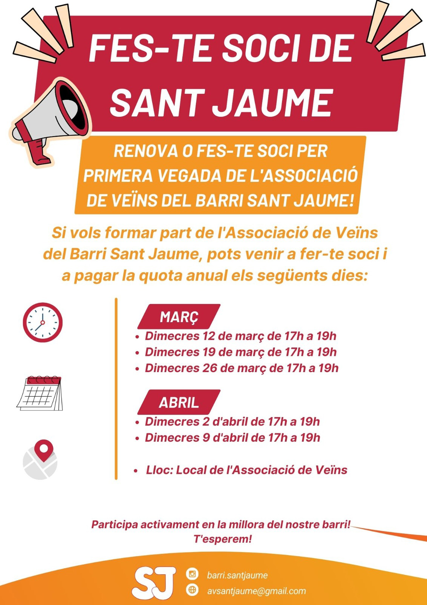 Campanya de l'Associació de Veïns Raval Vell-barri de Sant Jaume: 'Fes-te soci de Sant Jaume'