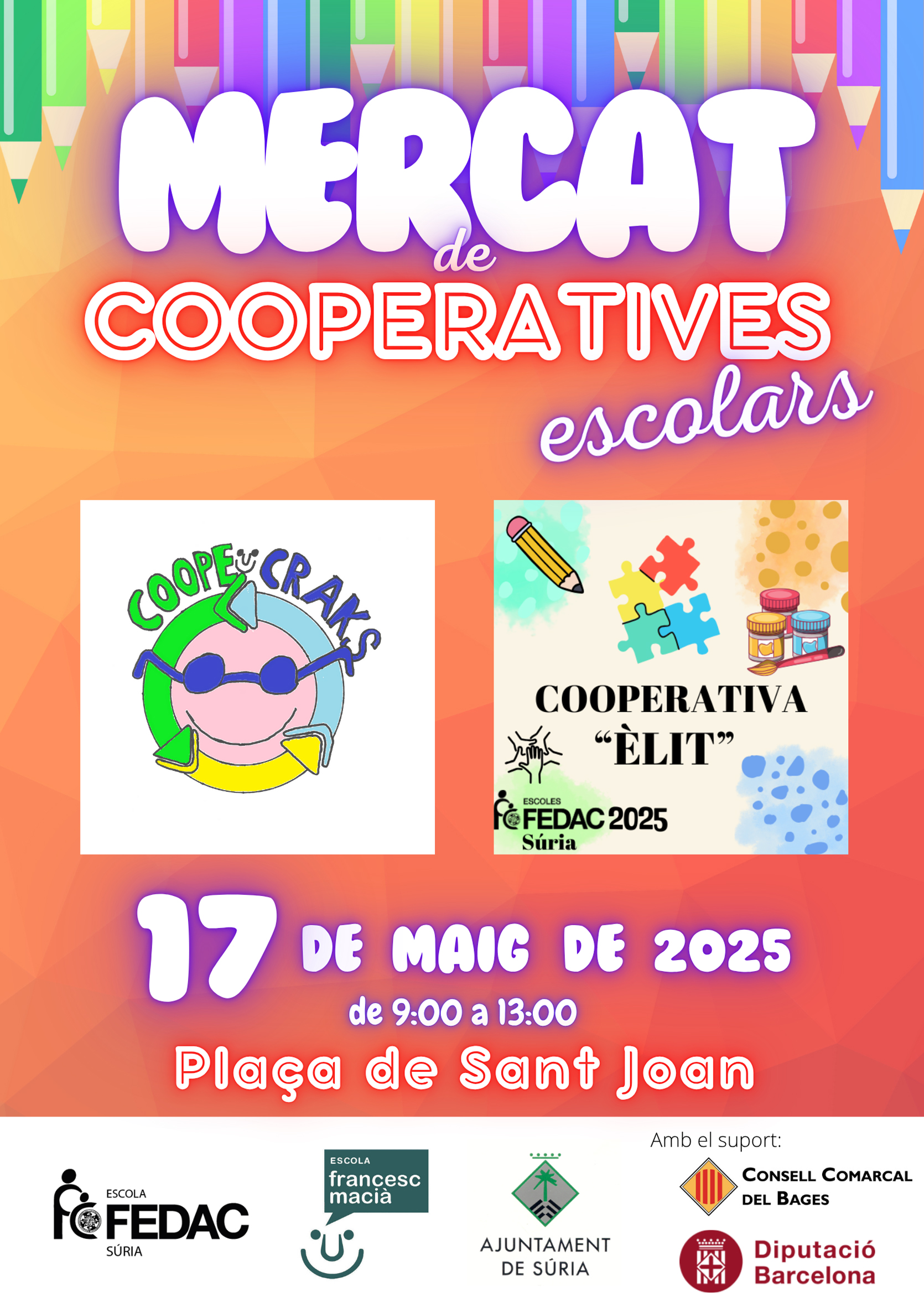 Cartell del Mercat de Cooperatives Escolars - Dissabte 17 de maig.
