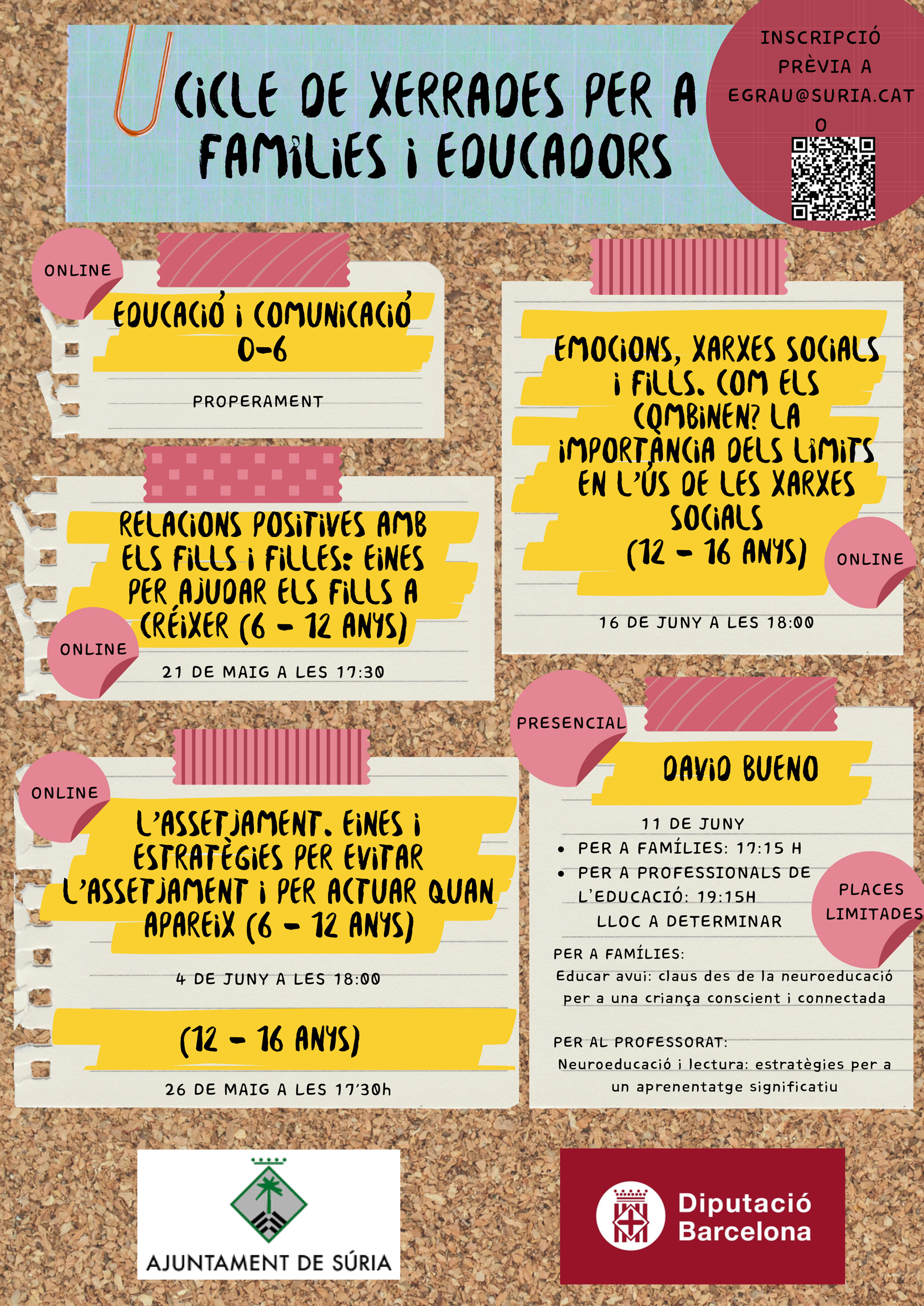 Cartell del cicle de xerrades per a famílies i educadors - Del 12 de maig al 16 de juny.