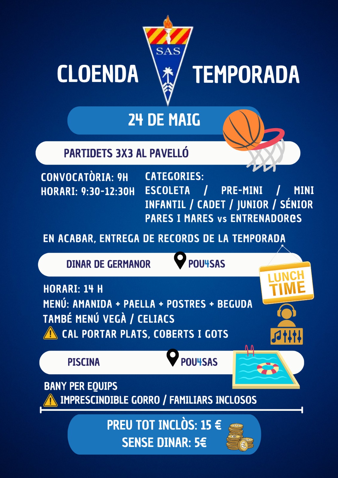 Programa de la jornada de cloenda de la temporada de la SAS - Dissabte 24 de maig.