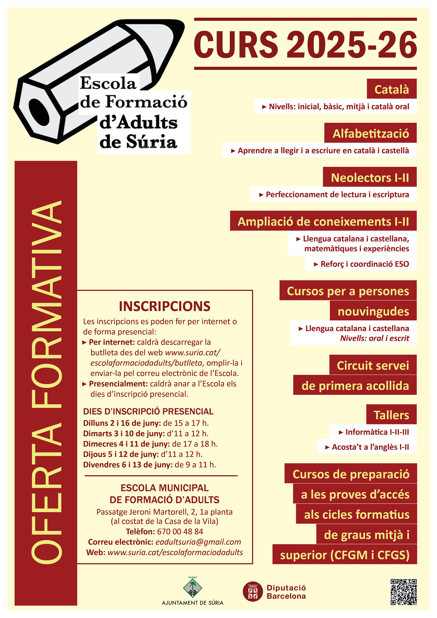 Inscripcions de l'Escola Municipal de Formació d'Adults per al curs 2025-26