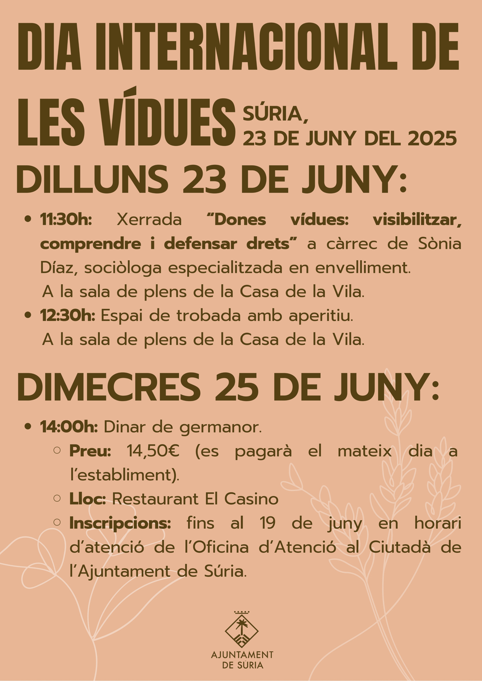 Dia Internacional de les Vídues: Xerrada i espai de trobada