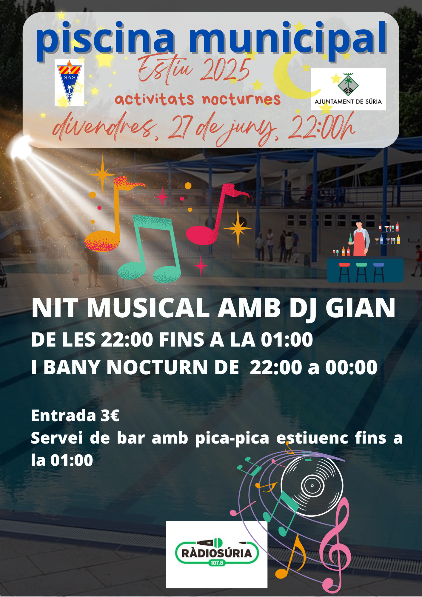 Nit musical amb DJ Gian i bany nocturn a la Piscina Municipal