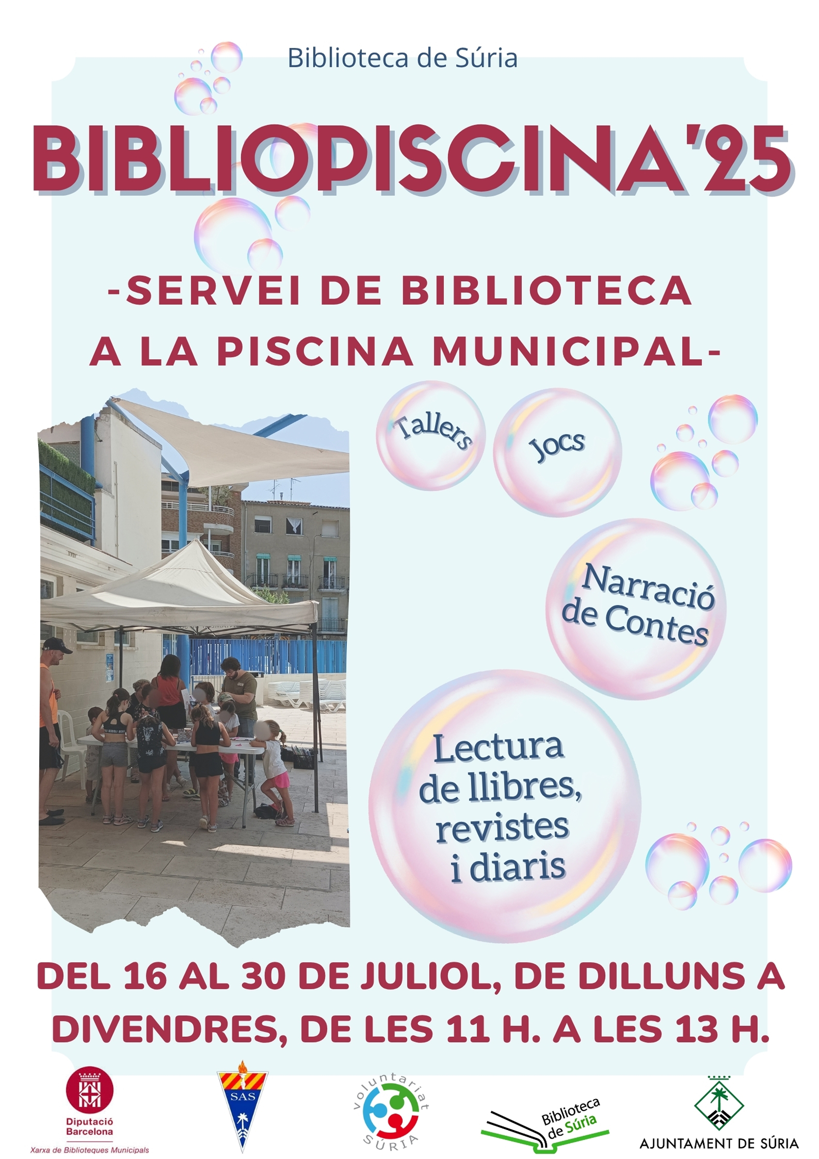 Cartell de la Bibliopiscina 2025 - Del 16 al 30 de juliol.