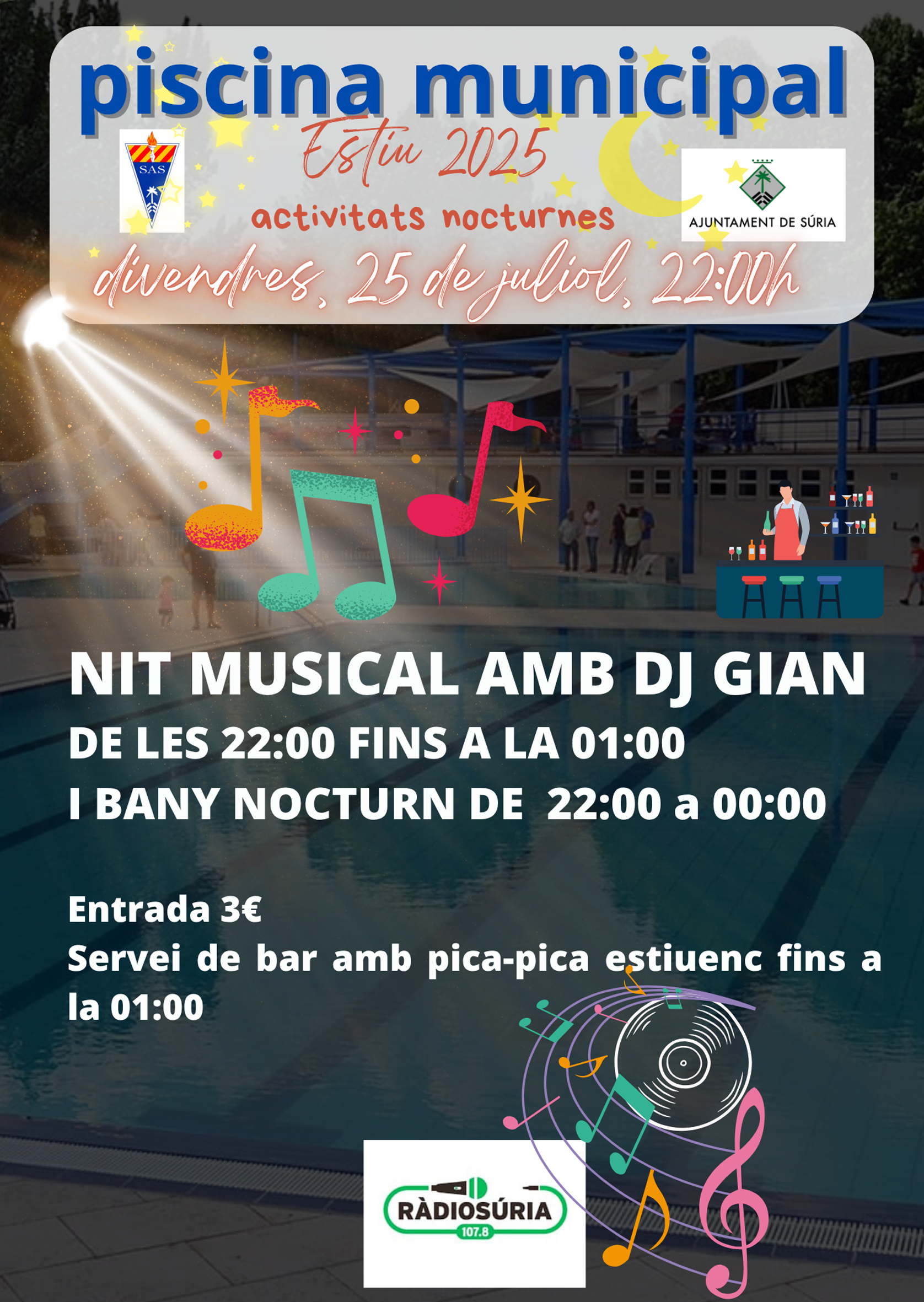 Nit musical amb DJ Gian i bany nocturn a la Piscina Municipal
