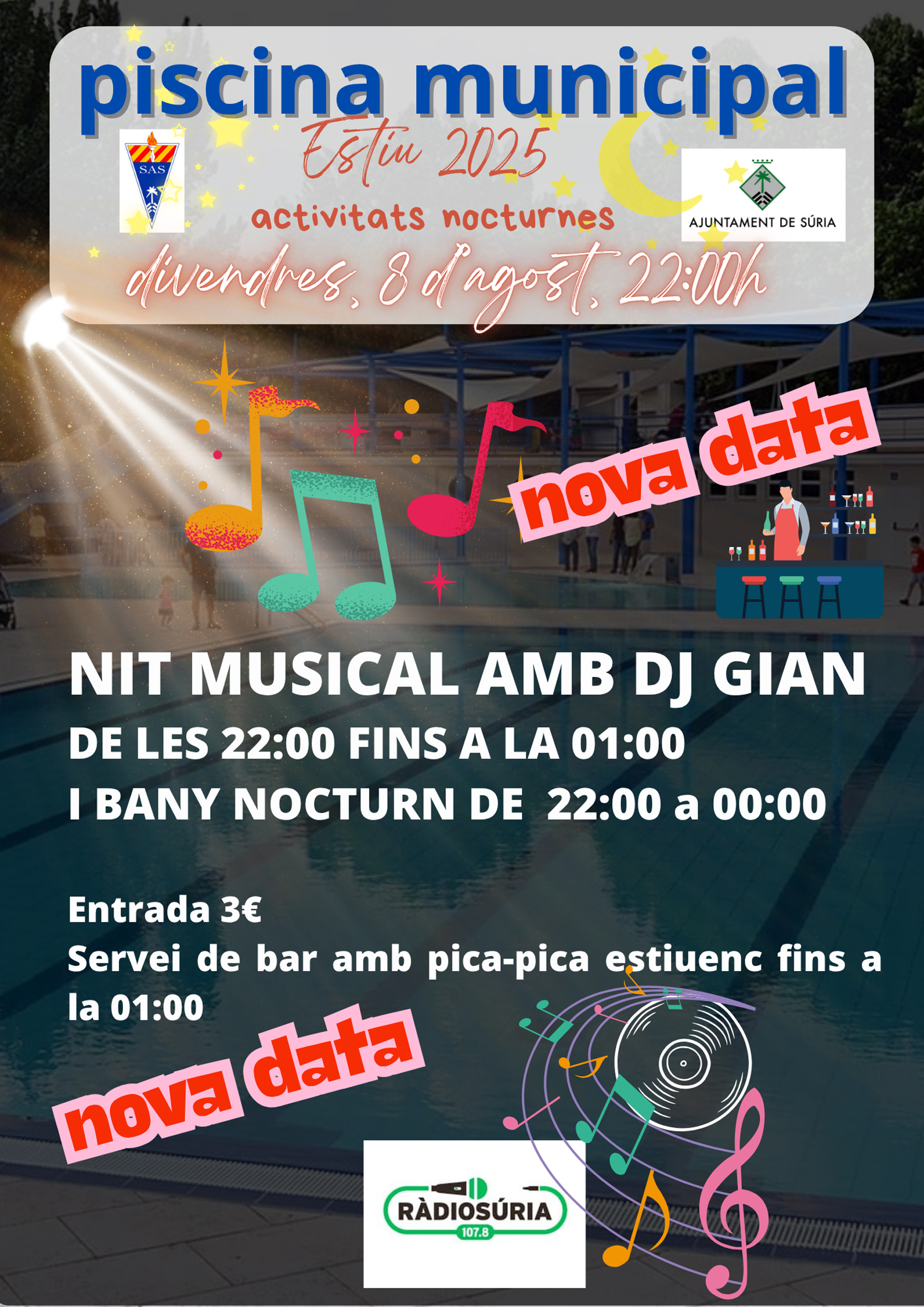 Nit Musical i bany nocturn a la Piscina Municipal