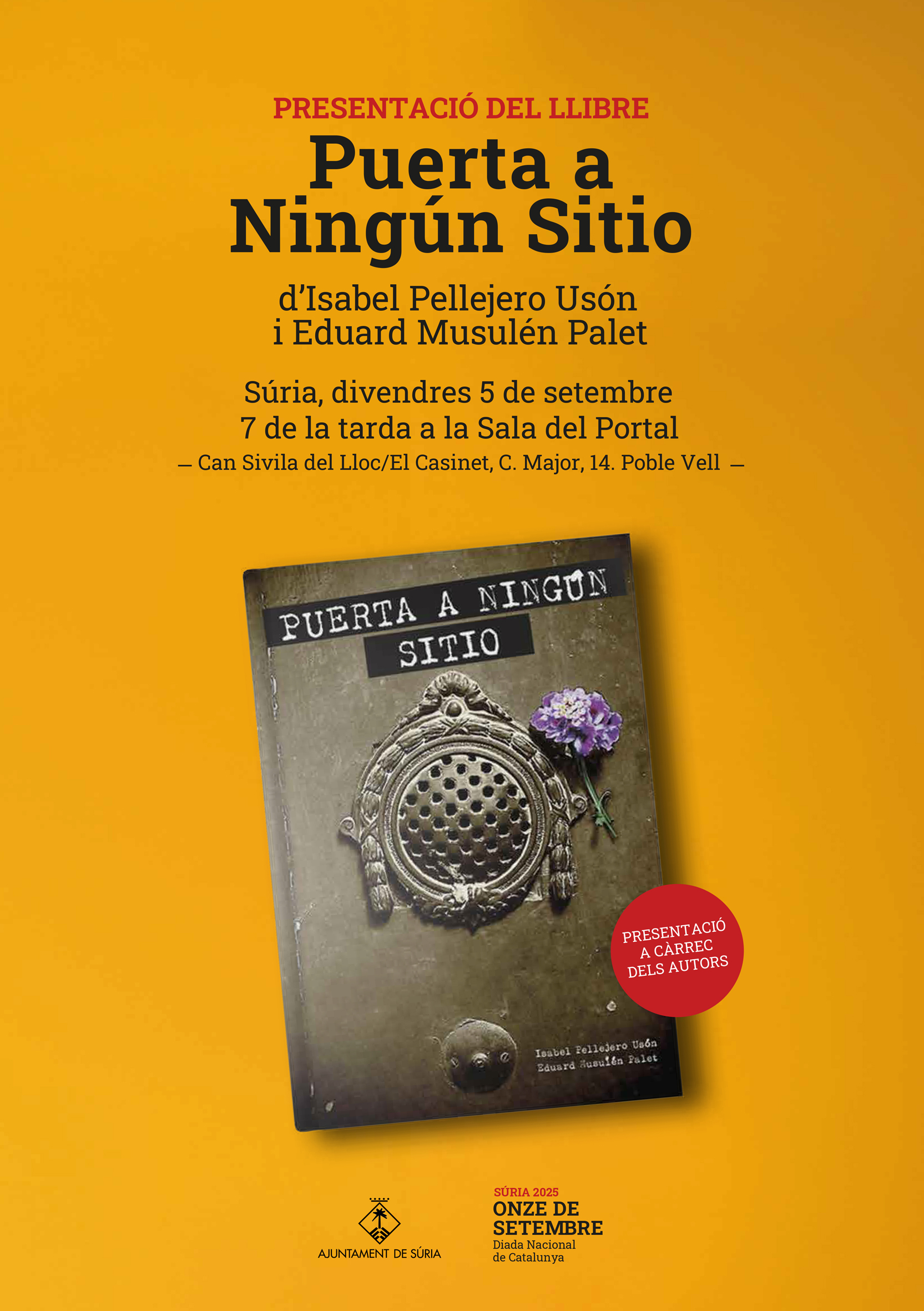 Cartell de la presentació del llibre 'Puerta a ningún sitio' - Divendres 5 de setembre.