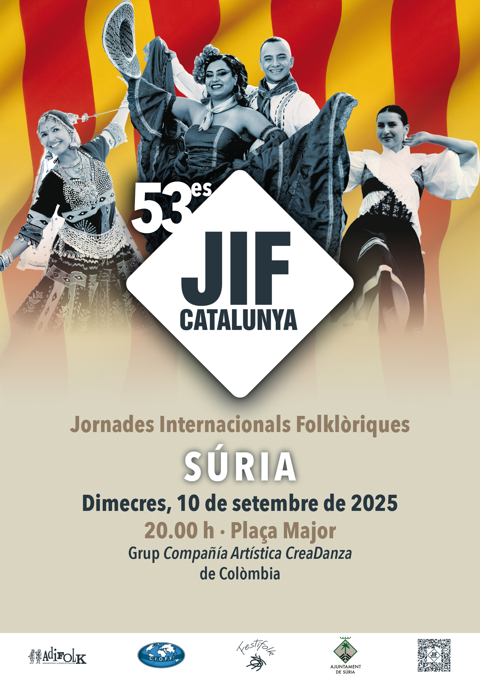 Cartell de les Jornades Internacionals Folklòriques de Catalunya a Súria - Dimecres 10 de setembre.
