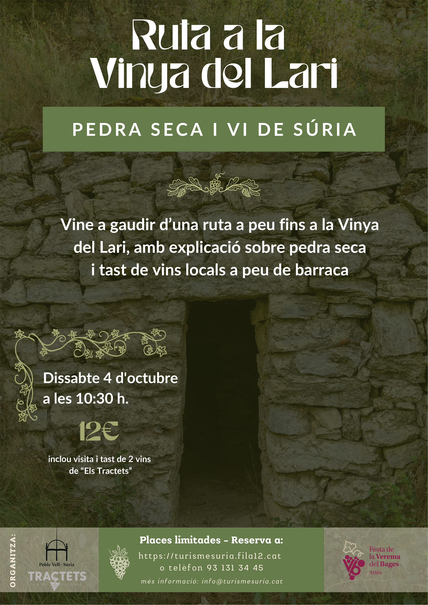 Cartell de la visita a la Vinya del Lari, dins de la Festa de la Verema del Bages - Dissabte 4 d'octubre.