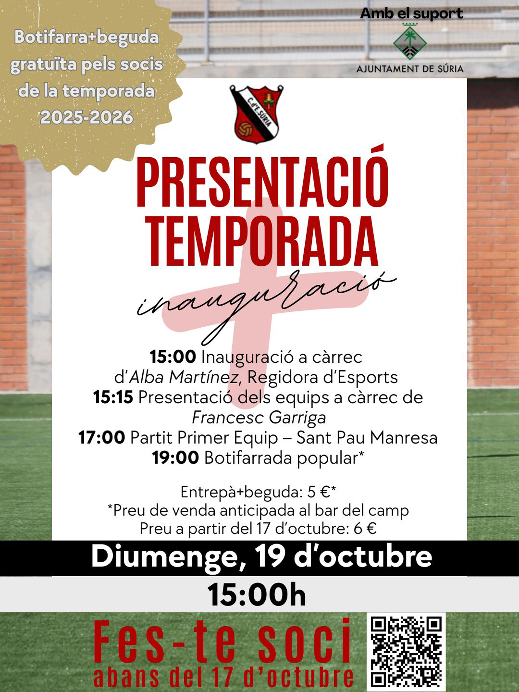 Inauguració de la nova gespa del Camp Municipal de Futbol i presentació de la temporada del Centre d'Esports Súria