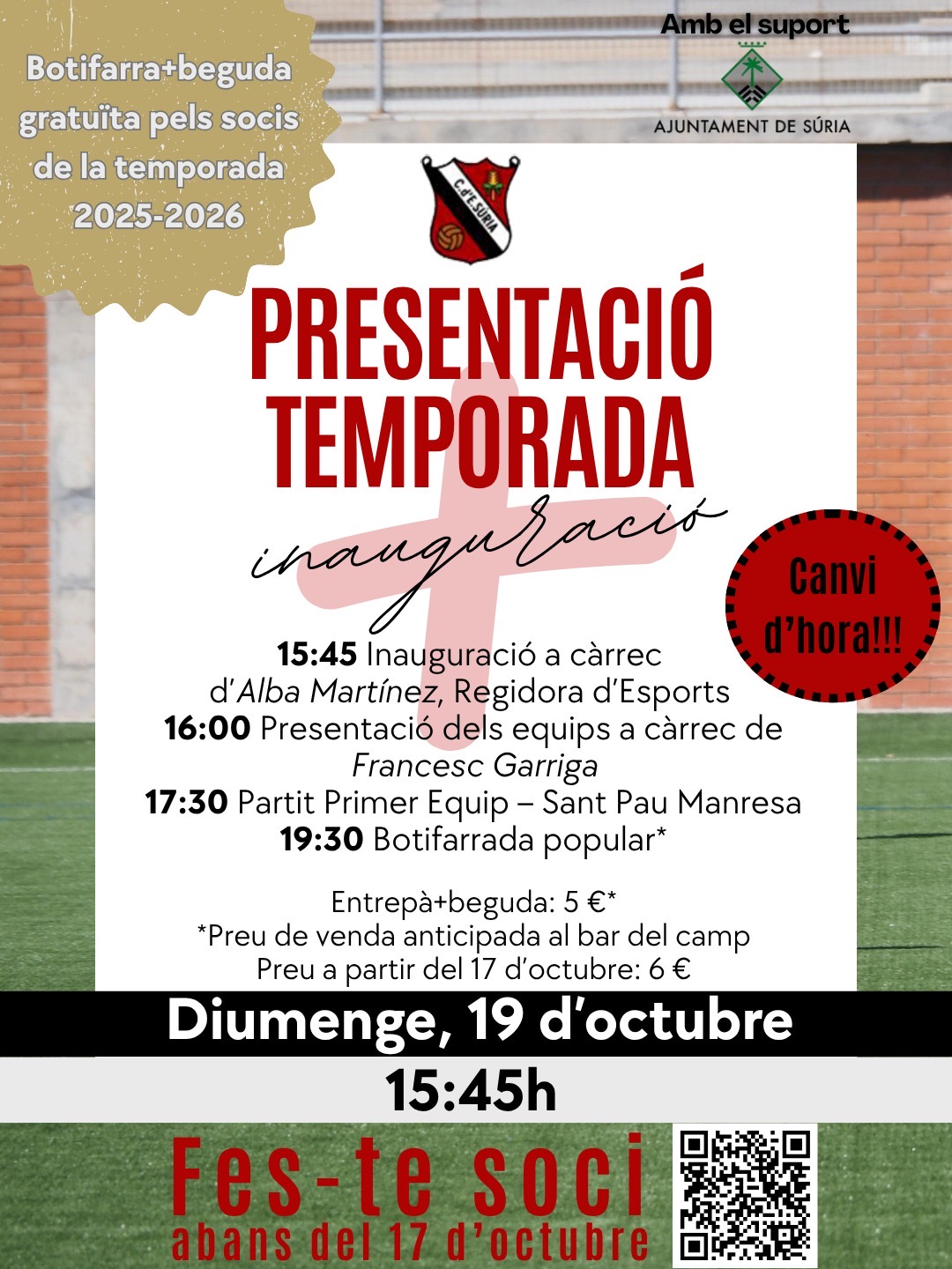 Inauguració de la nova gespa del Camp Municipal de Futbol i presentació de la temporada del Centre d'Esports Súria