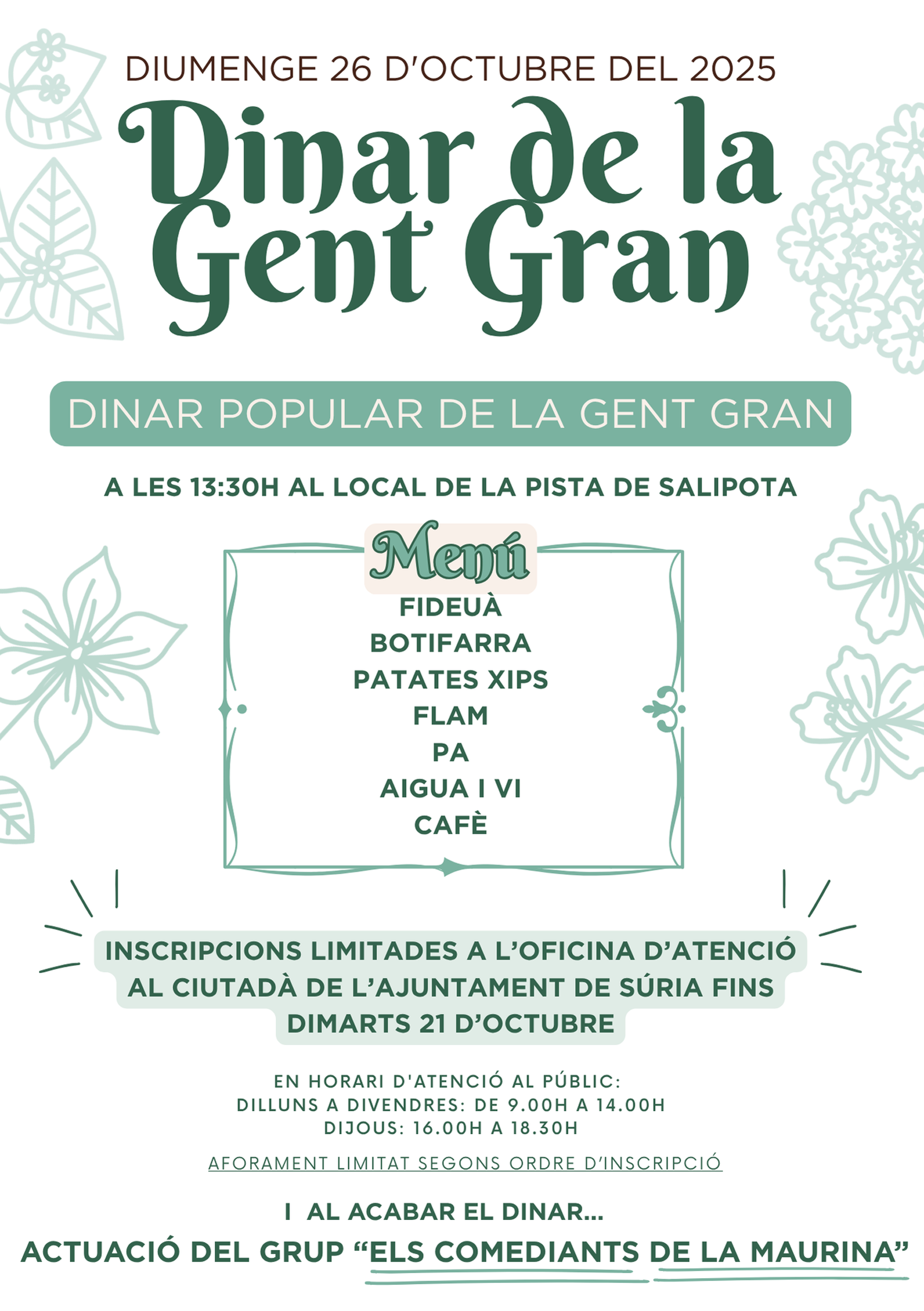 Informació sobre el Dinar de la Gent Gran - Diumenge 26 d'octubre.