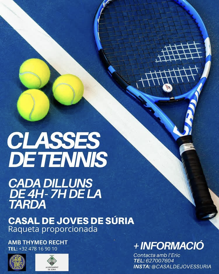 Imatge de difusió de les classes de tennis al Casal de Joves - A partir del dilluns 17 de novembre.