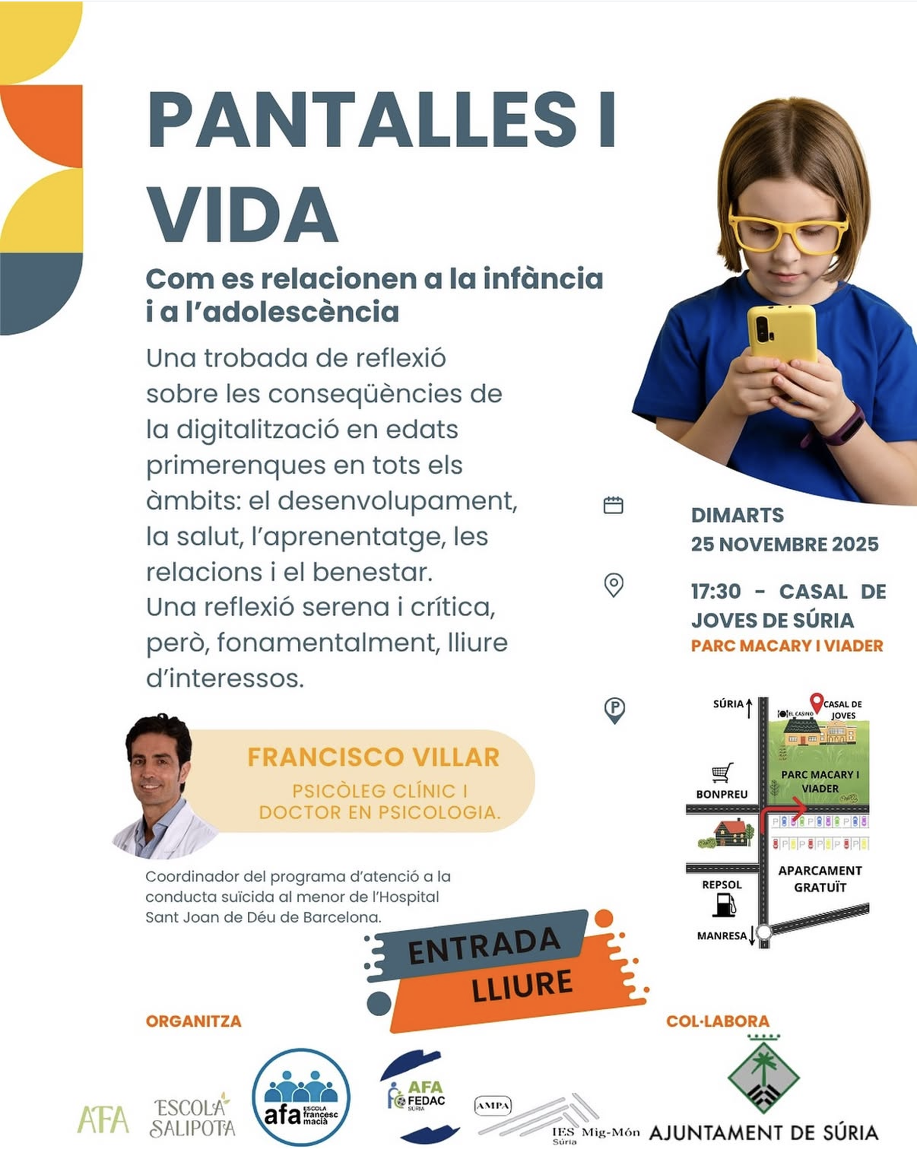 Trobada de reflexió per a famílies: 'Pantalles i vida. Com es relacionen a la infància i a l'adolescència'