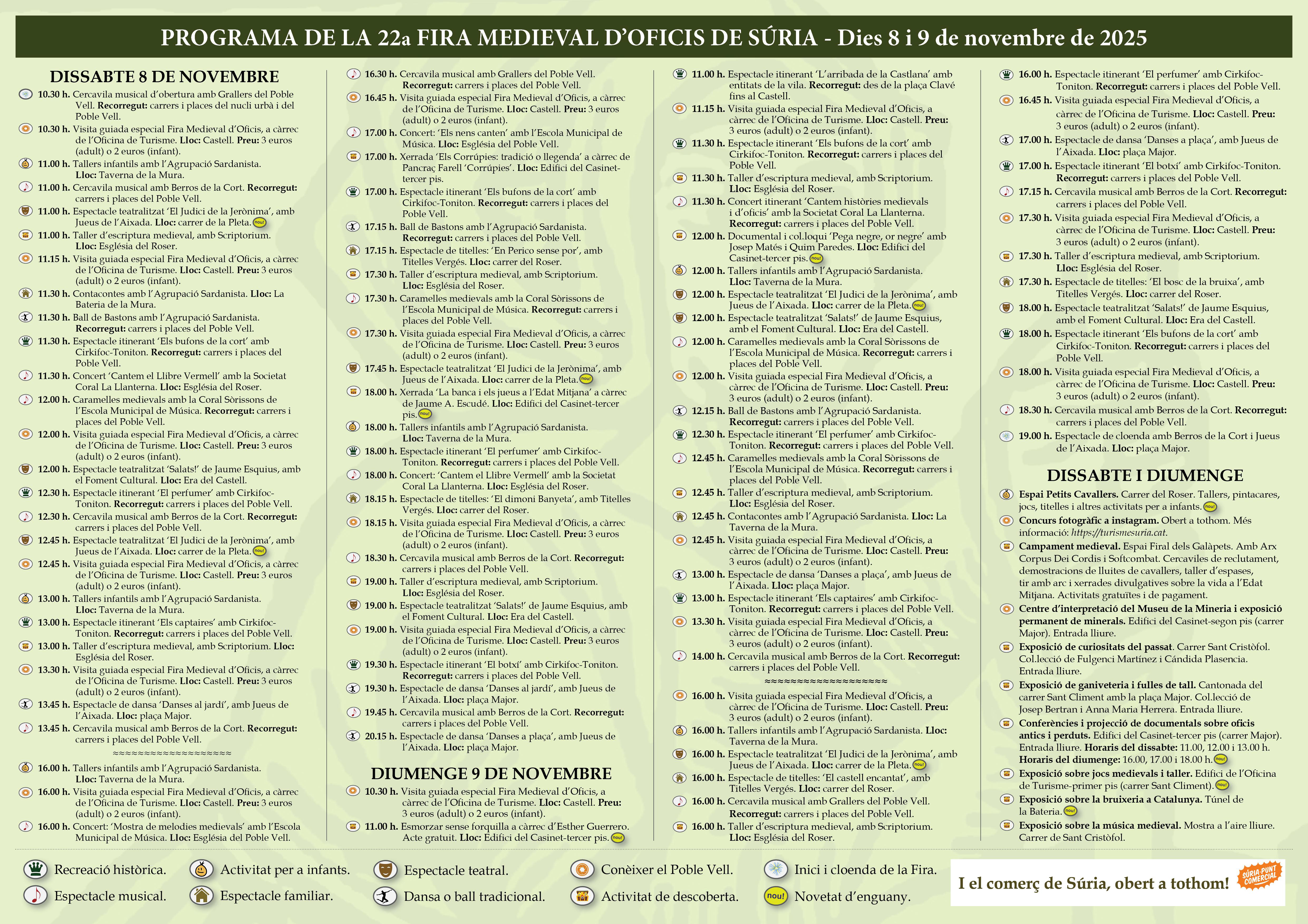 Programa de la 22a Fira Medieval d'Oficis de Súria - Dissabte 8 i diumenge 9 de novembre.