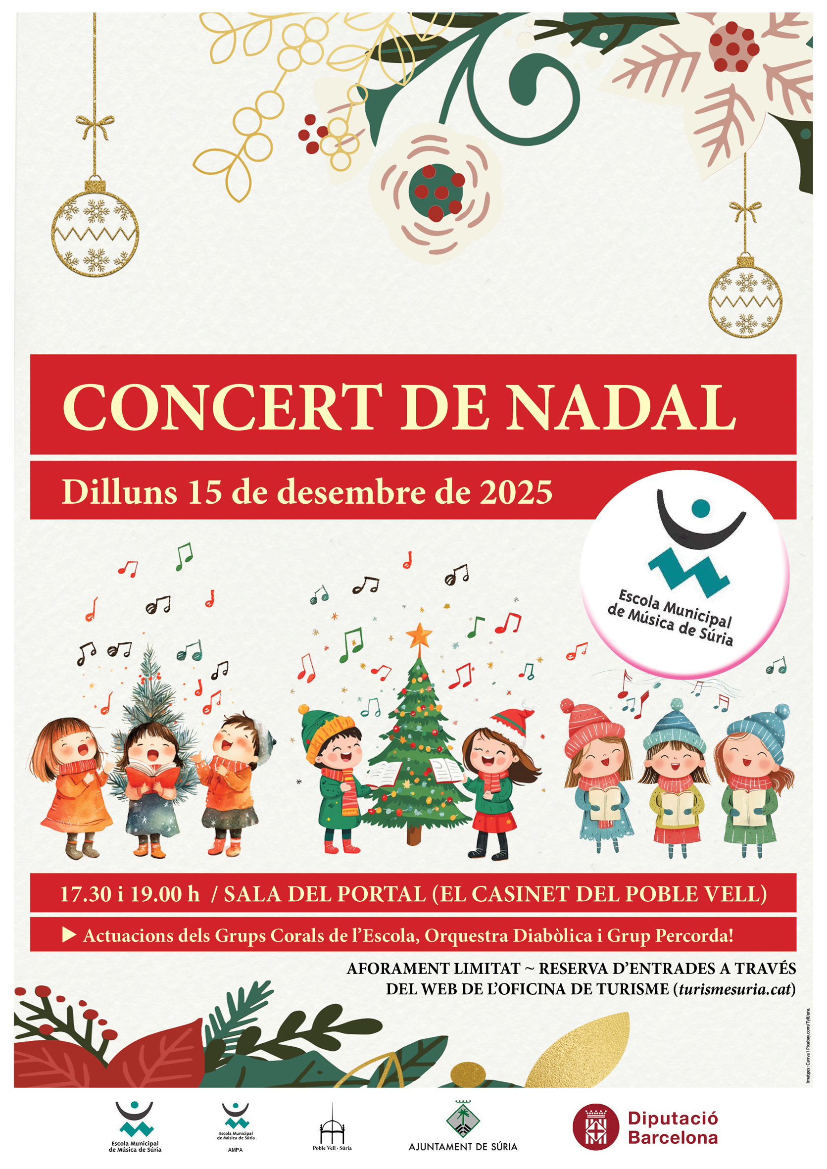 Cartell del concert de Nadal de l'Escola Municipal de Música - Dilluns 15 de desembre.