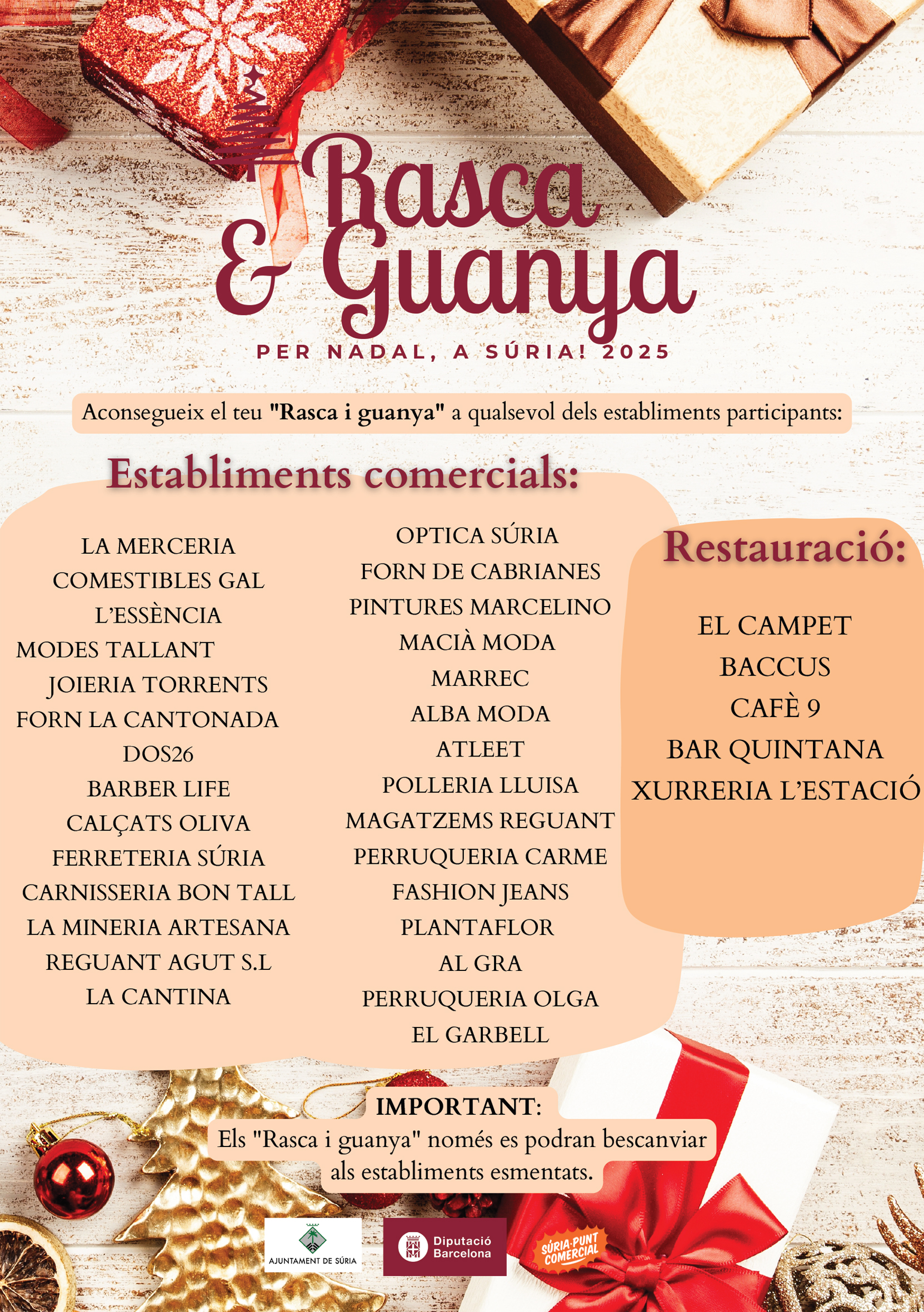Cartell de la campanya comercial 'Rasca i guanya' de Nadal - Del 14 de desembre al 6 de gener.